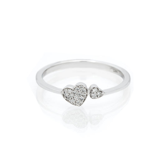 14K GOLD DIAMOND DOUBLE HEART RING 0.10 CT