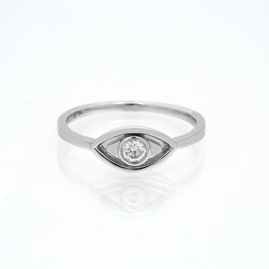14K GOLD EVIL EYE RING DIAMOND BEZEL 0.10 CT