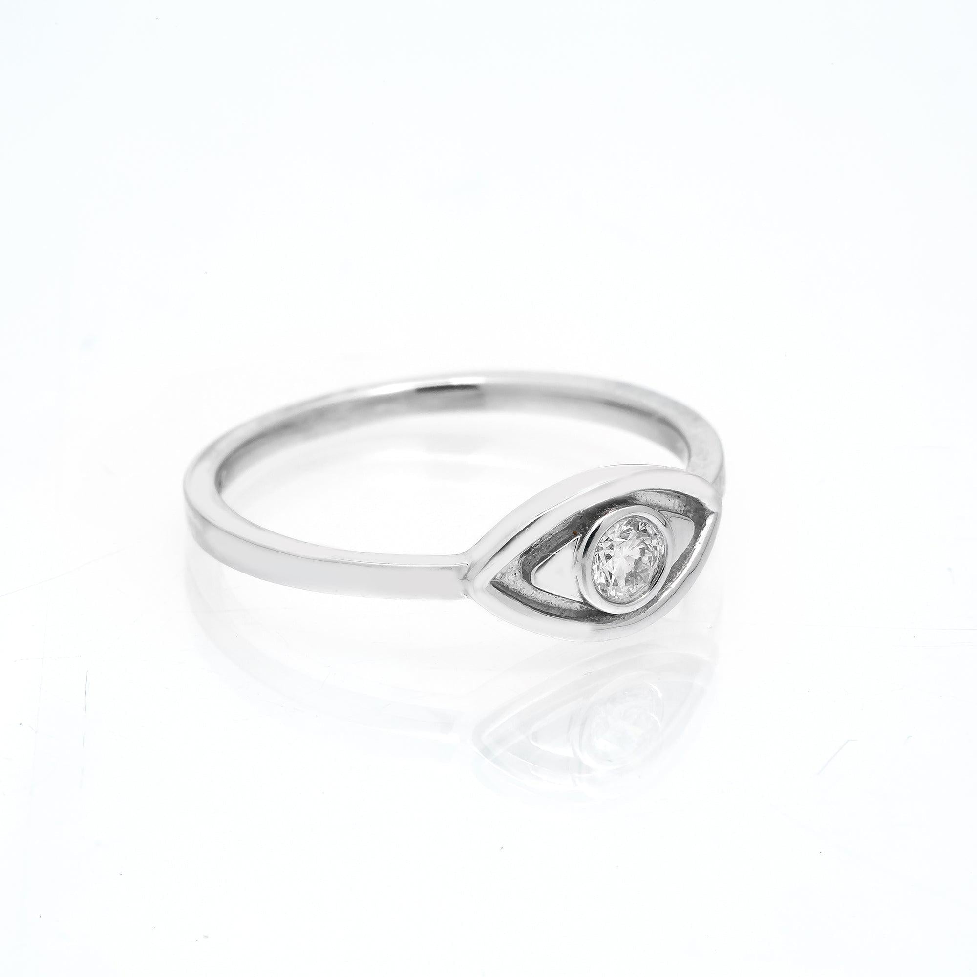 14K GOLD EVIL EYE RING DIAMOND BEZEL 0.10 CT