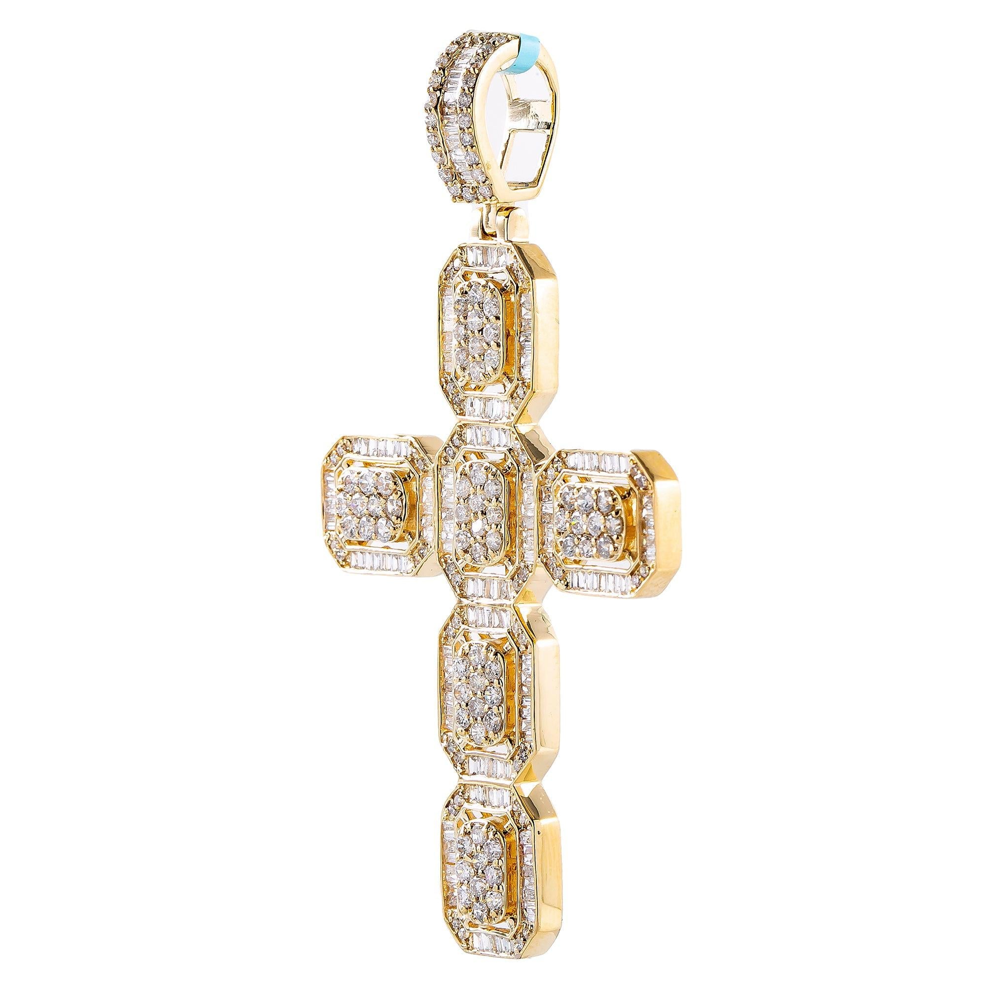 Unisex 14K Yellow Gold Cross Pendant with 2.11 CT  Diamonds