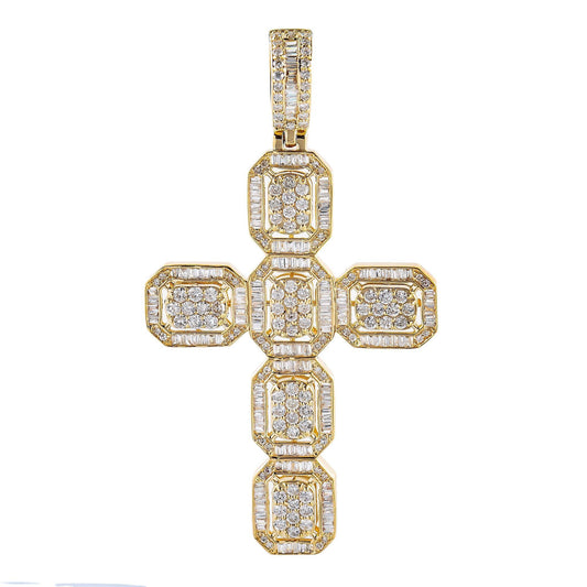 Unisex 14K Yellow Gold Cross Pendant with 2.11 CT  Diamonds