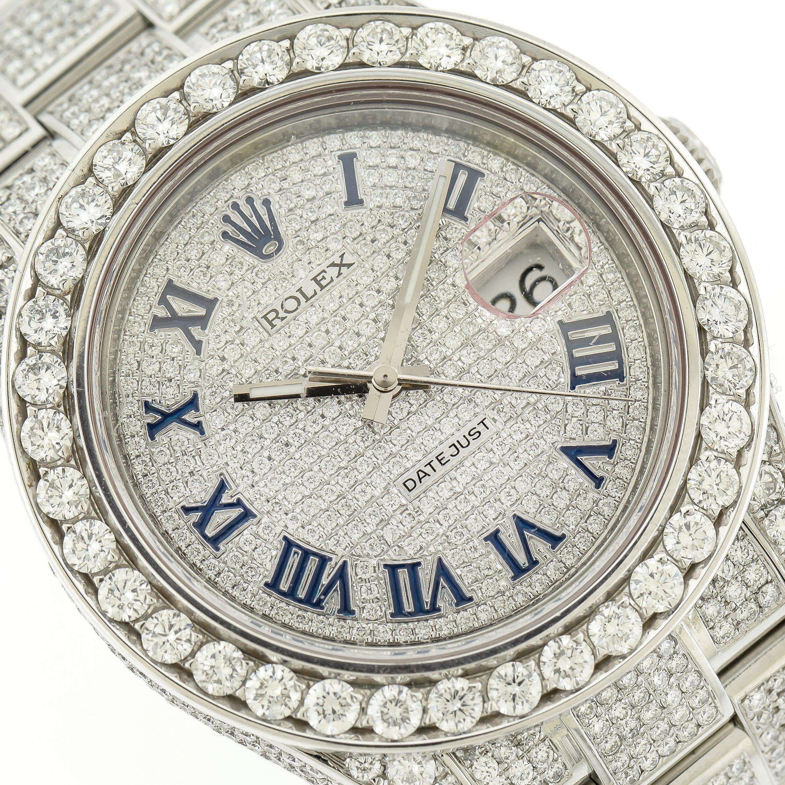 Rolex Datejust 41MM 116300 Diamond Paved Roman Dial Diamond Bezel Full Diamond Oyster Bracelet 15ct