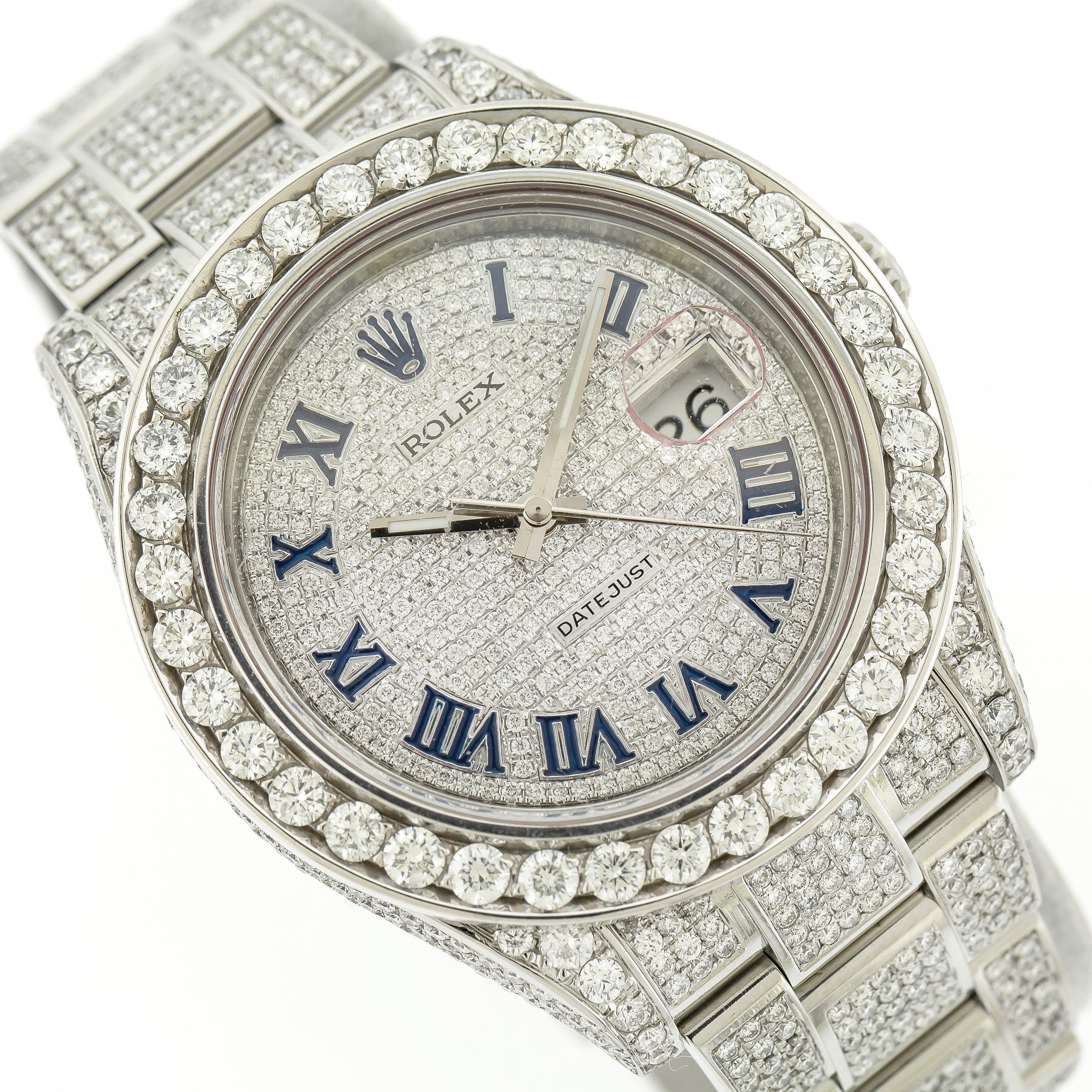 Rolex Datejust 41MM 116300 Diamond Paved Roman Dial Diamond Bezel Full Diamond Oyster Bracelet 15ct