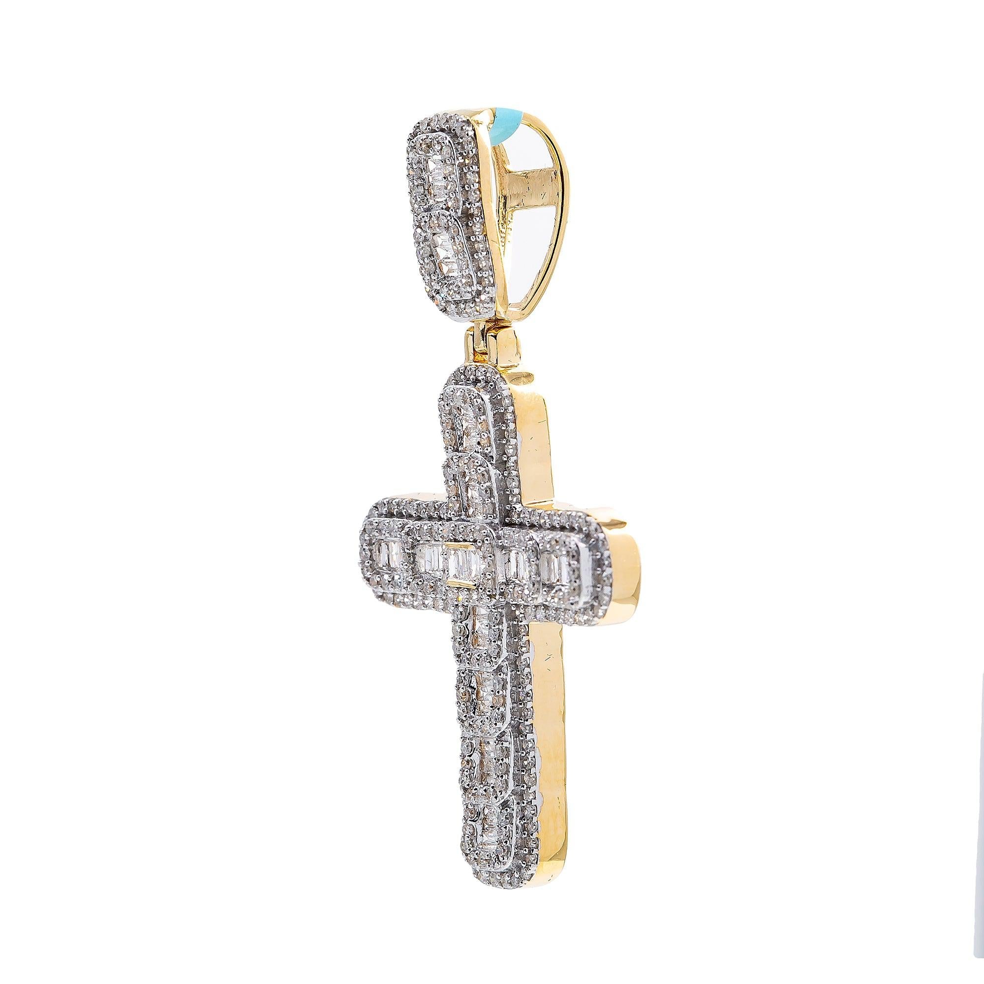 Unisex 14K Yellow Gold Cross Pendant with 1.00 CT  Diamonds