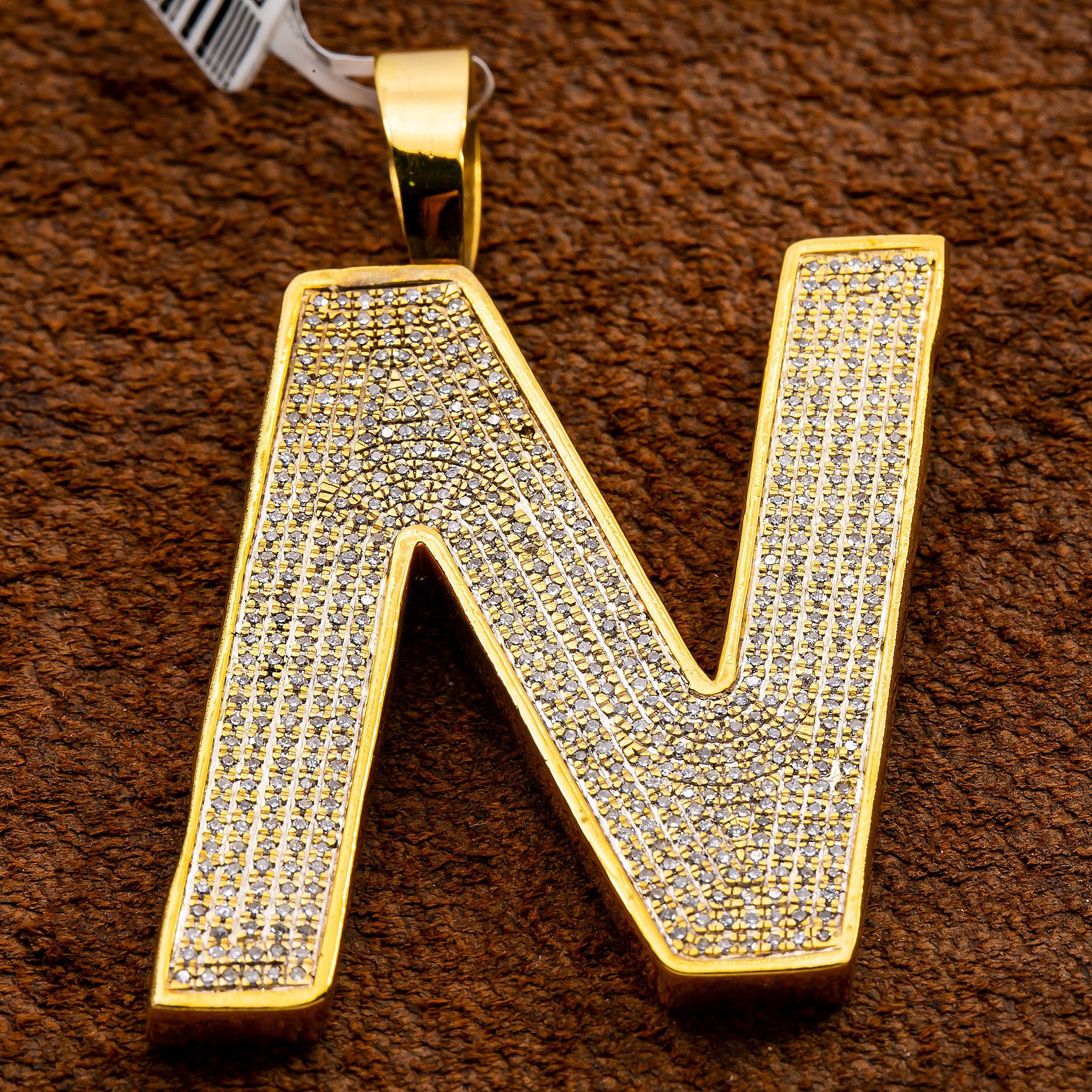 10K Yellow Gold Unisex N Letter with 1.35 CT Diamond