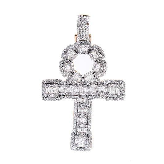 Unisex 14K Rose Gold Cross Pendant with 2.12 CT  Diamonds