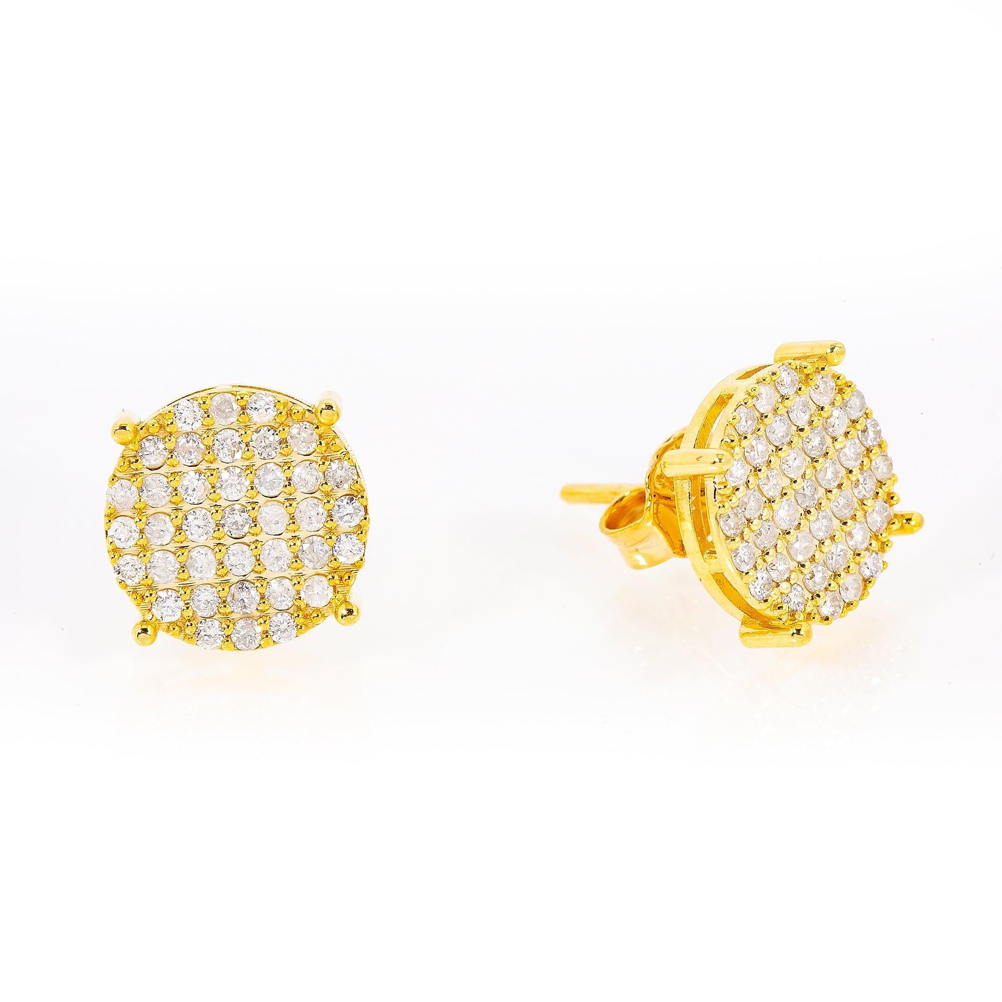 14K Yellow Gold Round Stud Earrings With 0.60 CTW Diamonds