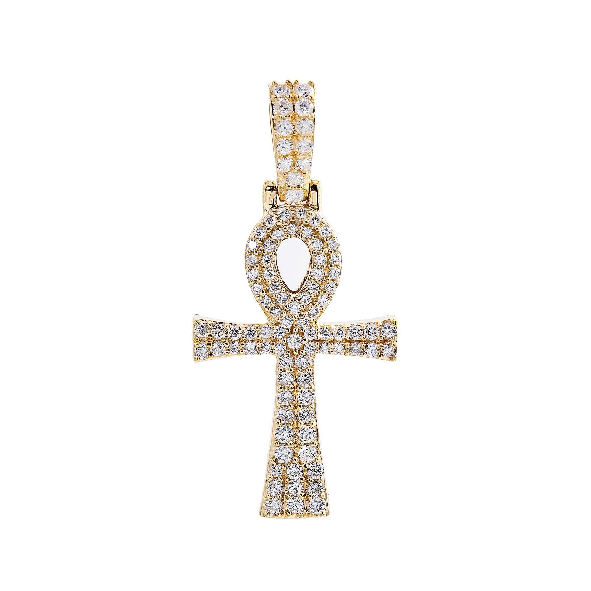 Unisex 14K Yellow Gold Ankh Pendant with 0.10 CT Diamonds