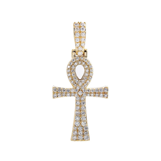 Unisex 14K Yellow Gold Ankh Pendant with 0.10 CT Diamonds