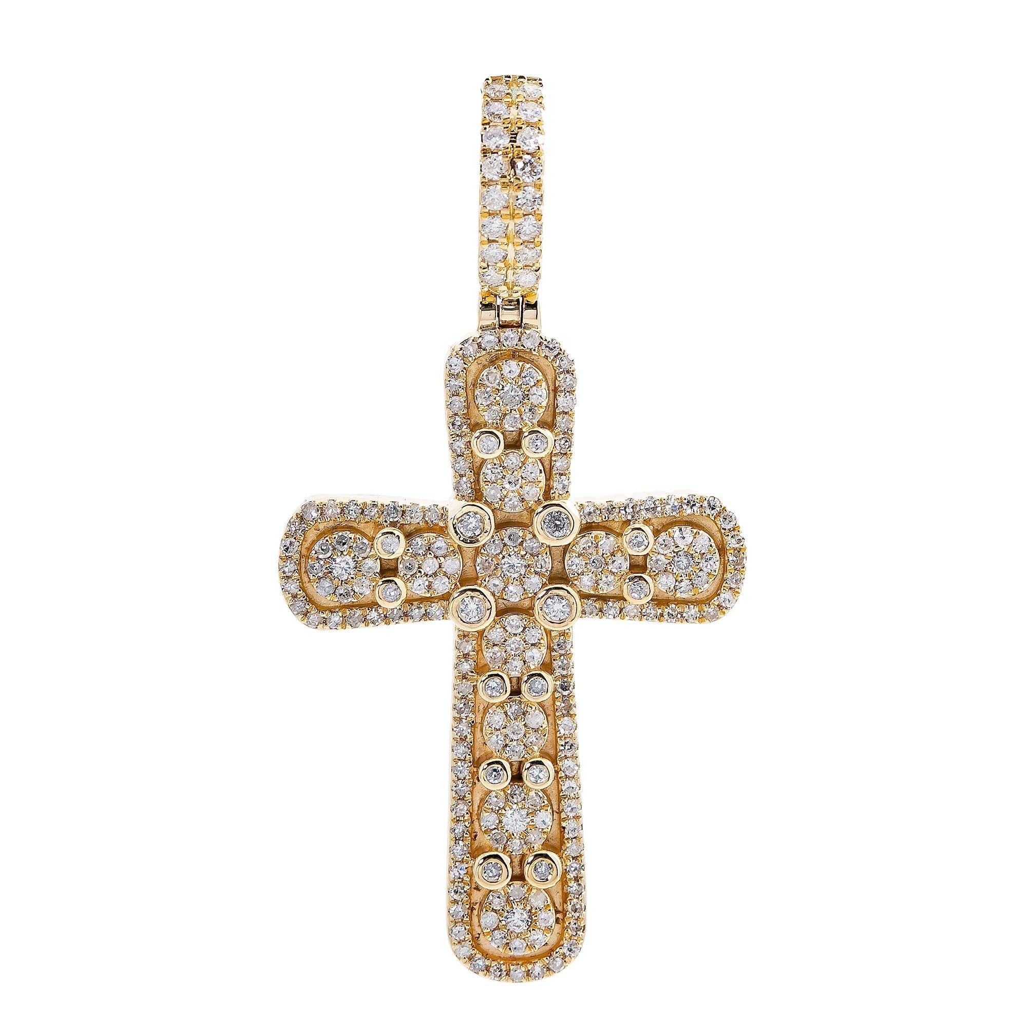 Unisex 14K Yellow Gold Cross Pendant with 1.1 CT Diamonds