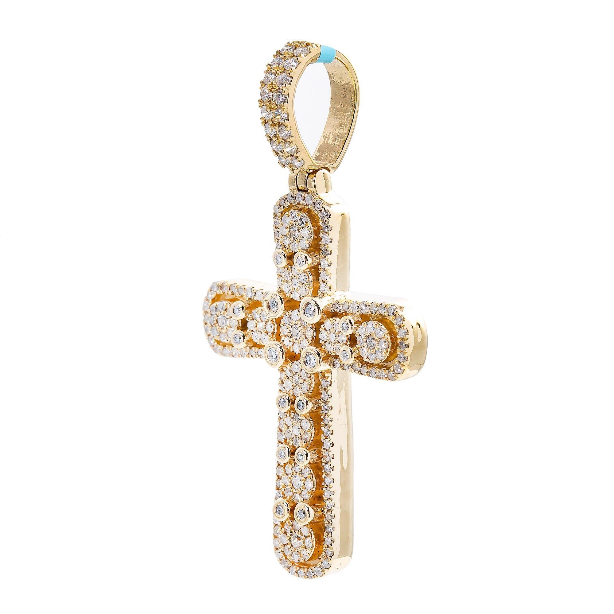 Unisex 14K Yellow Gold Cross Pendant with 1.1 CT Diamonds