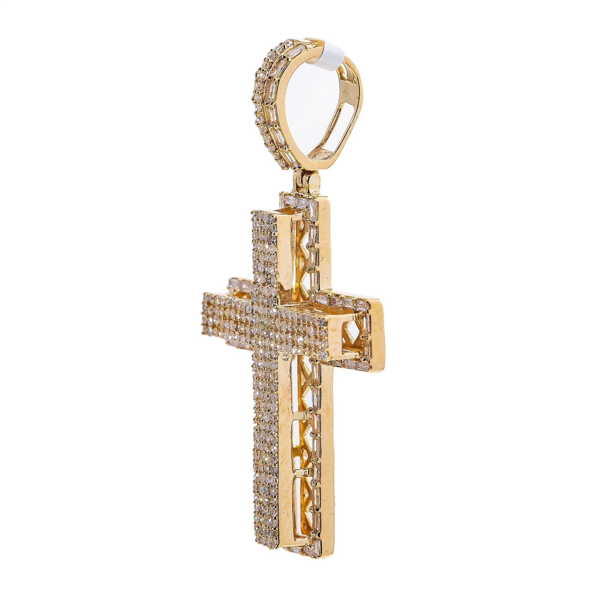 Unisex 14K Yellow Gold Cross Pendant with 1.11 CT Diamonds