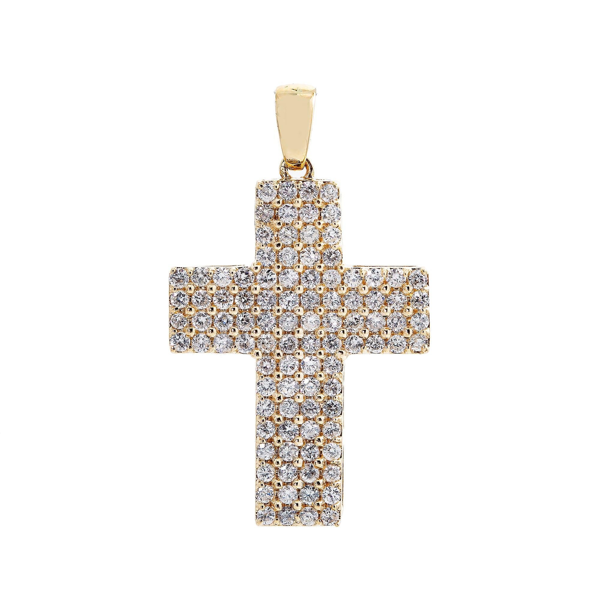 Unisex 14K Yellow Gold Cross Pendant with 1.76 CT Diamonds
