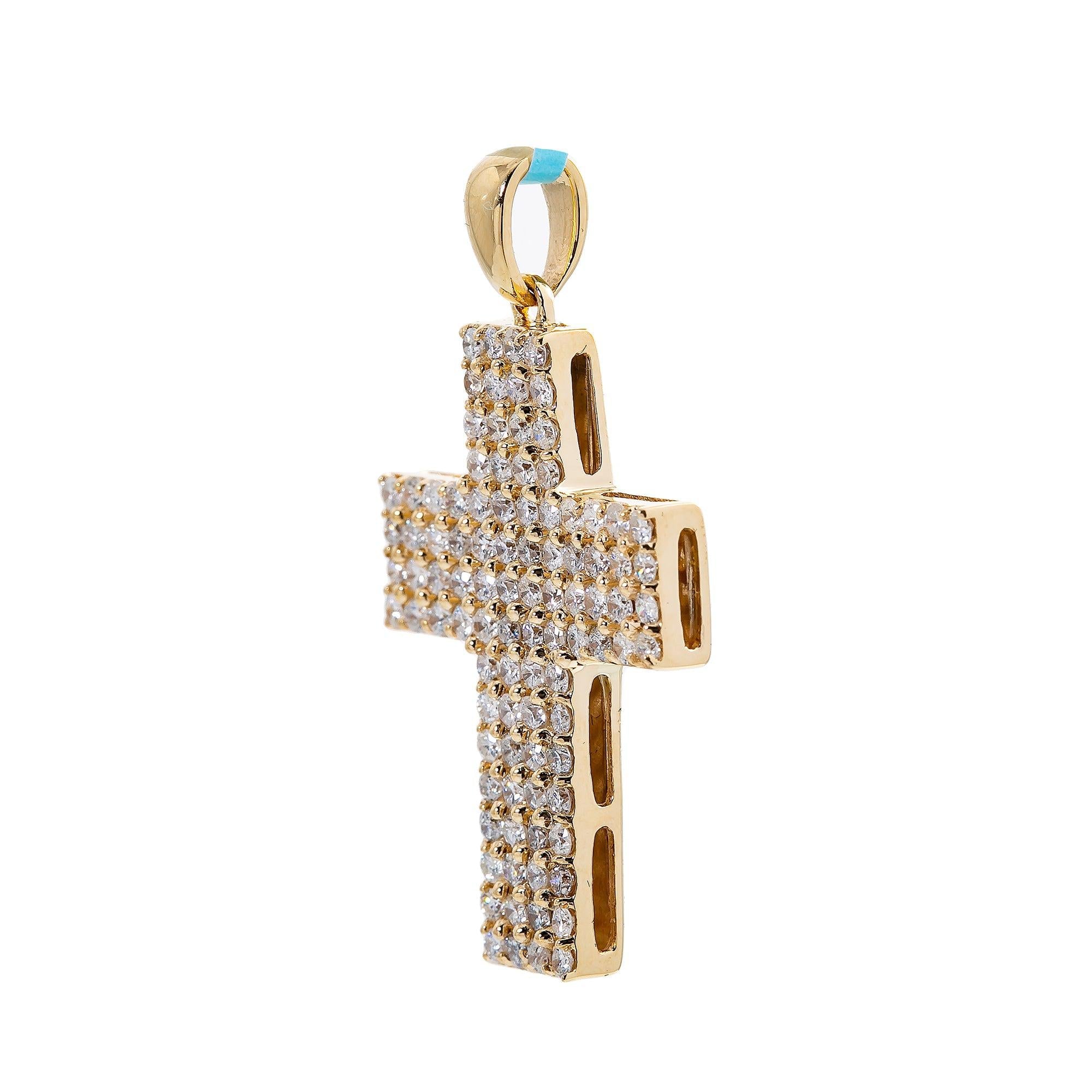 Unisex 14K Yellow Gold Cross Pendant with 1.76 CT Diamonds