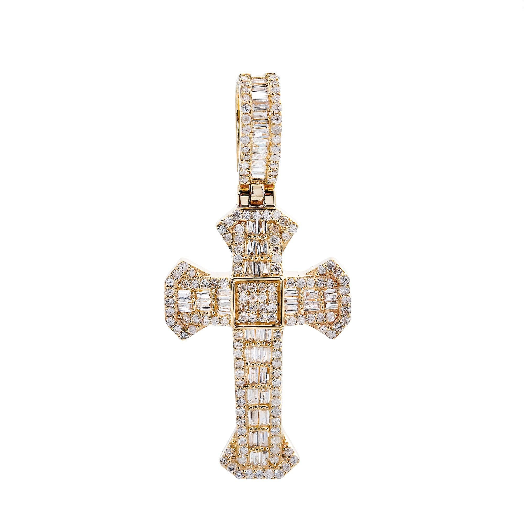 Unisex 14K Yellow Gold Cross Pendant with 0.66 CT Diamonds