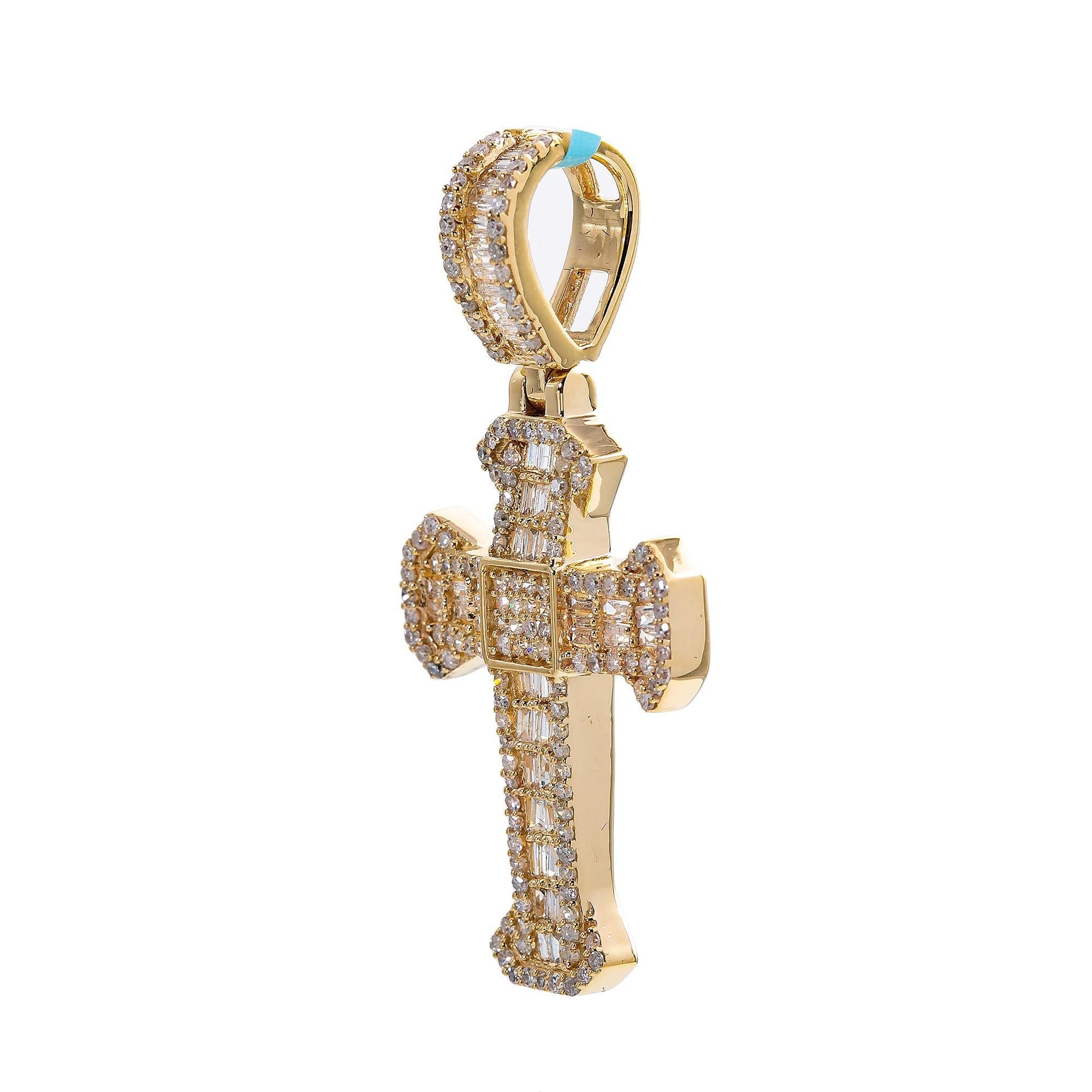 Unisex 14K Yellow Gold Cross Pendant with 0.66 CT Diamonds