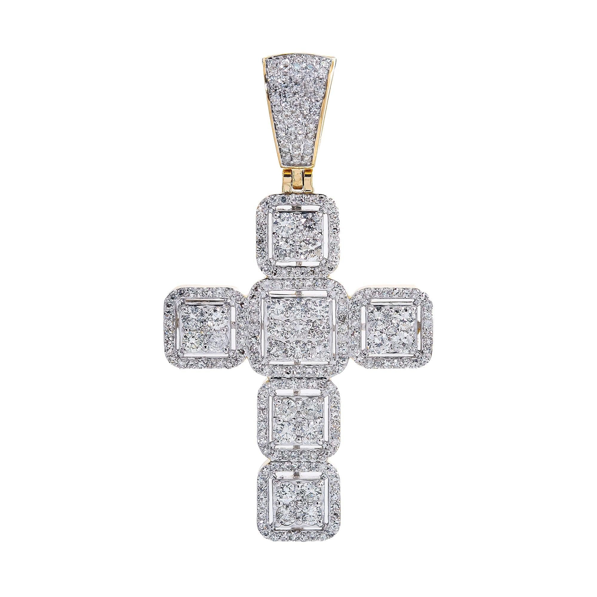 Unisex 14K Yellow Gold Cross Pendant with 1.78 CT Diamonds