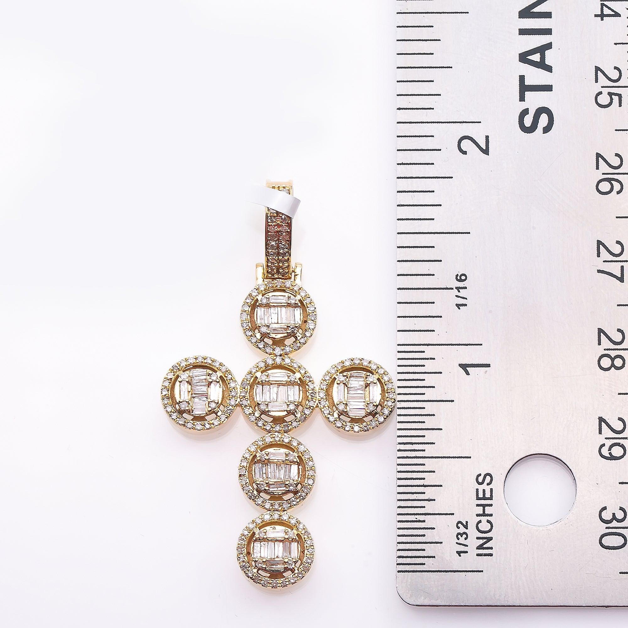 Unisex 14K Yellow Gold Cross Pendant with 1.07 CT Diamonds