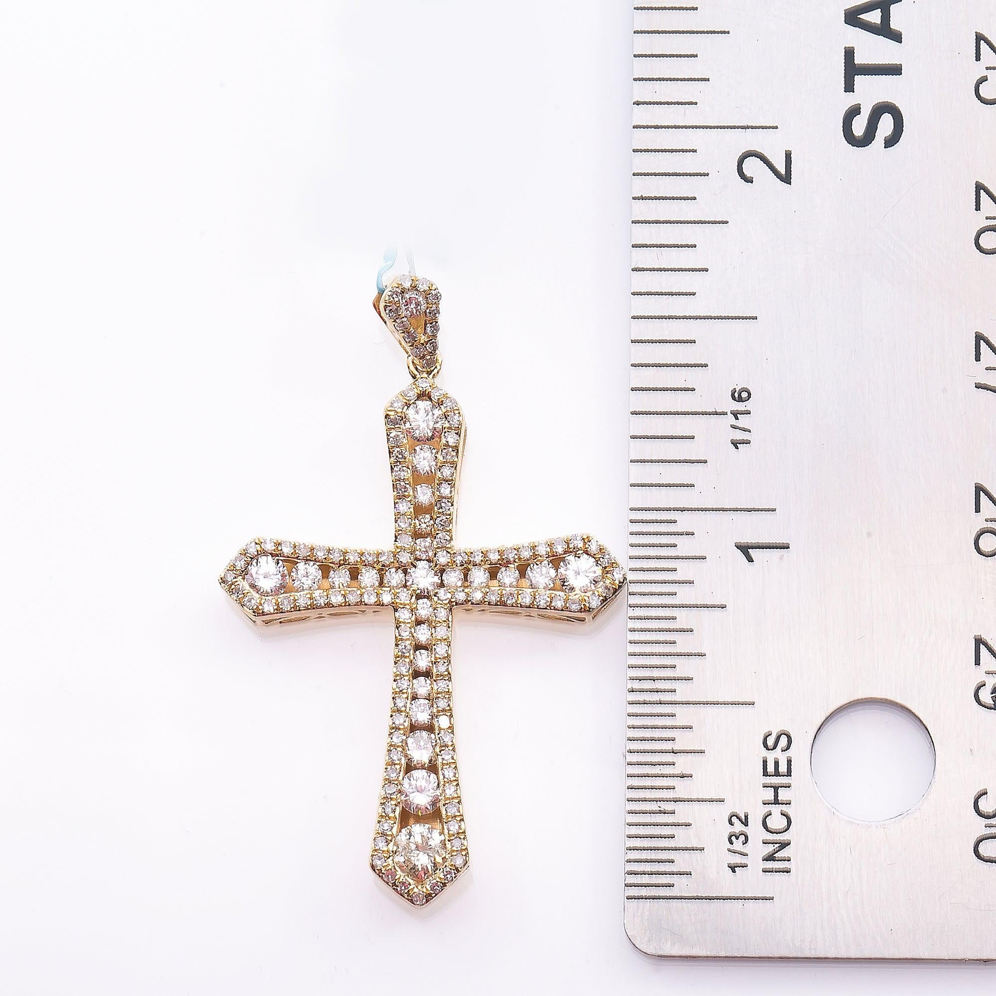 Unisex 14K Yellow Gold Cross Pendant with 1.47 CT  Diamonds