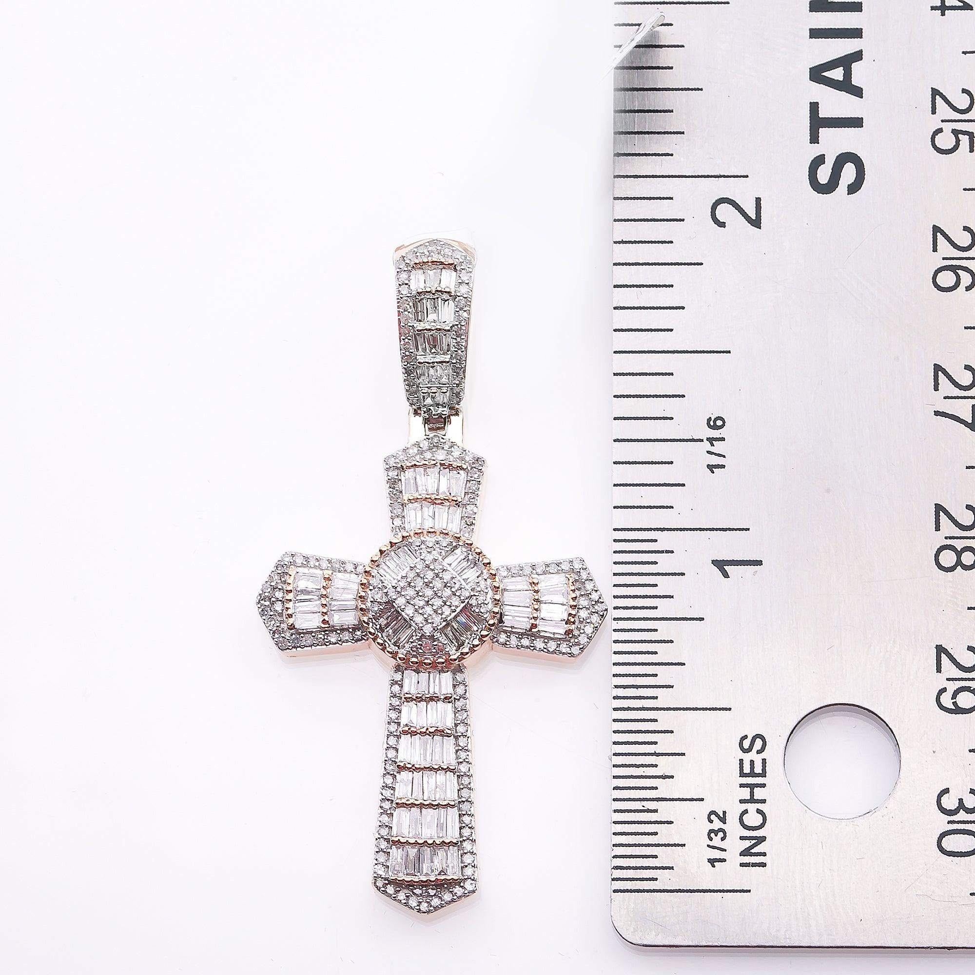Unisex 14K Rose Gold Cross Pendant with 1.23 CT  Diamonds