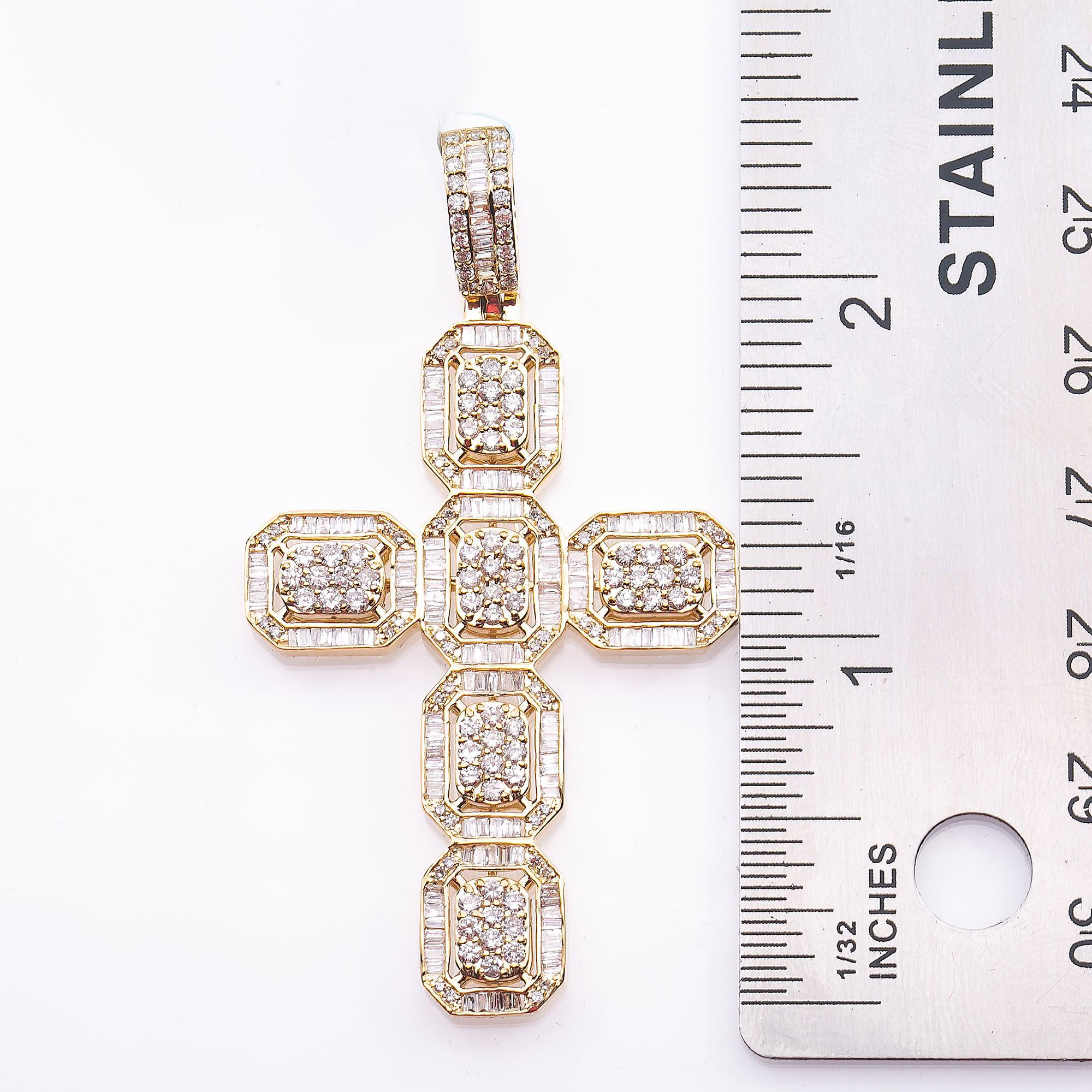 Unisex 14K Yellow Gold Cross Pendant with 2.11 CT  Diamonds