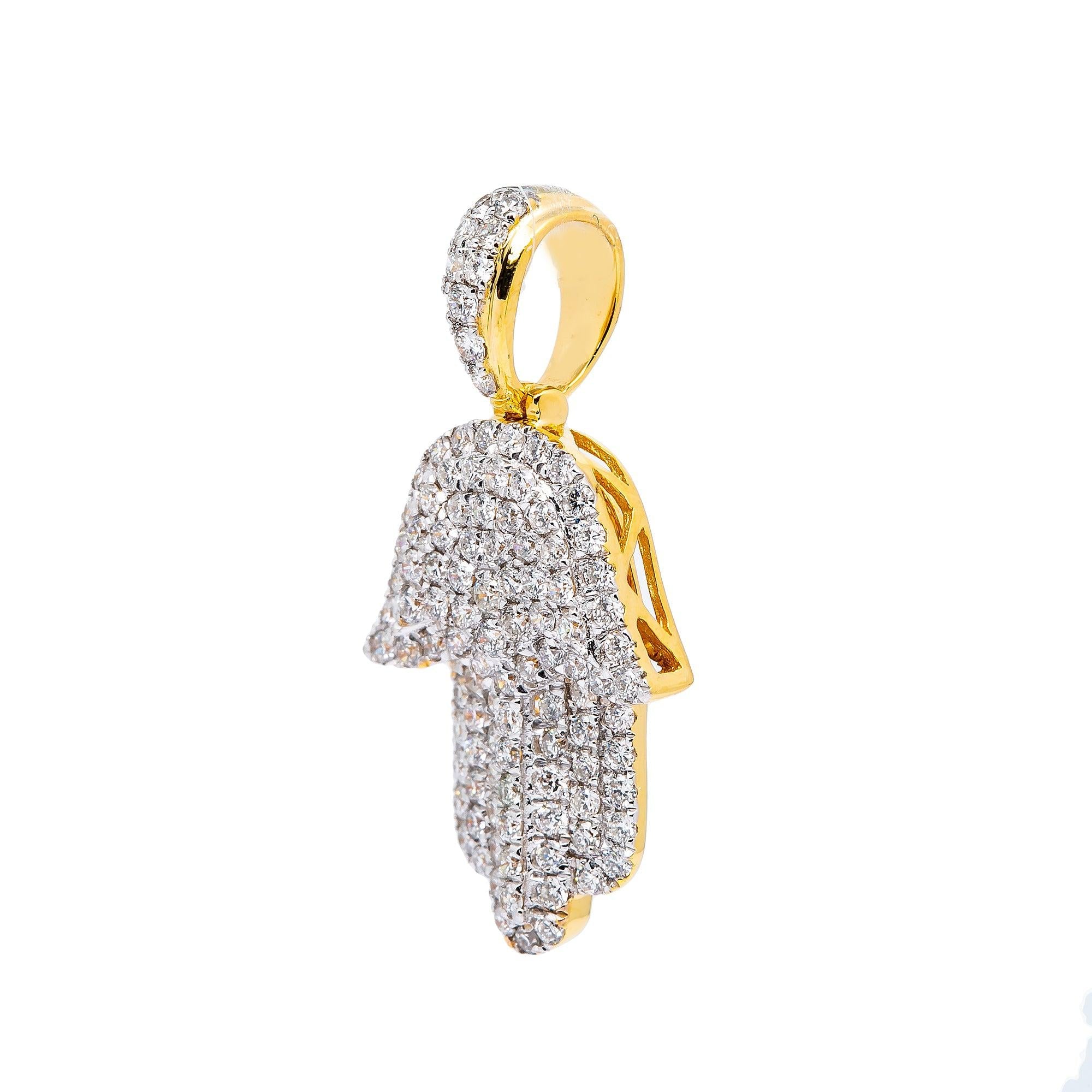 14K YELLOW GOLD UNISEX HAMSA PENDANT WITH 0.75 CT DIAMONDS
