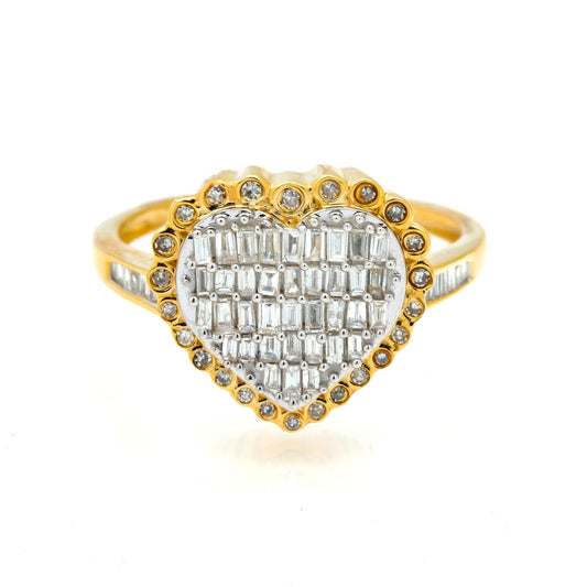 14K GOLD DIAMOND BAGUETTE HEART RING WITH ROUND BORDER 0.50 CT