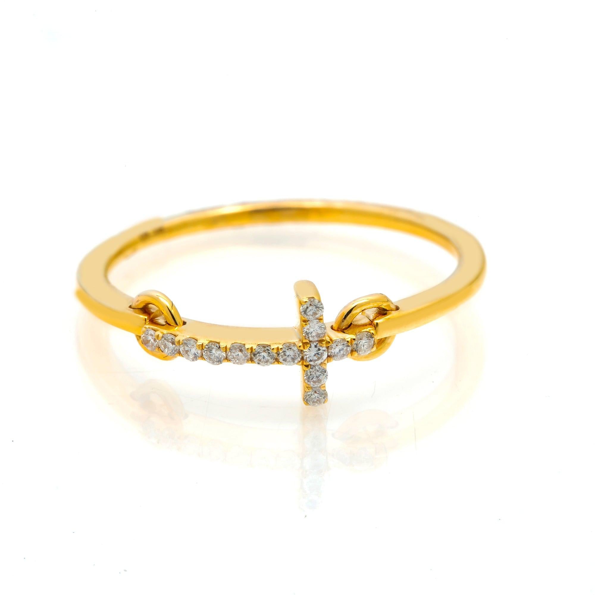 14K GOLD DIAMOND SIDEWAYS CROSS RING 0.15 CT