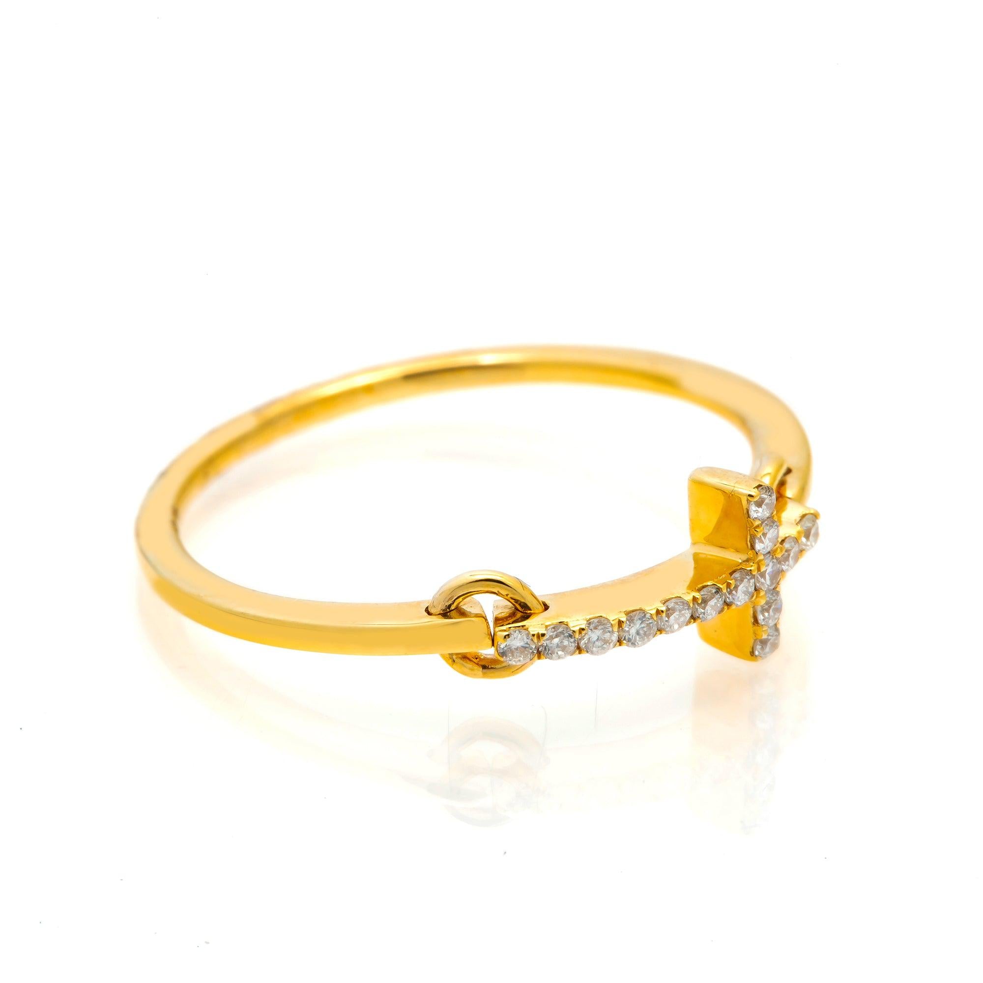 14K GOLD DIAMOND SIDEWAYS CROSS RING 0.15 CT