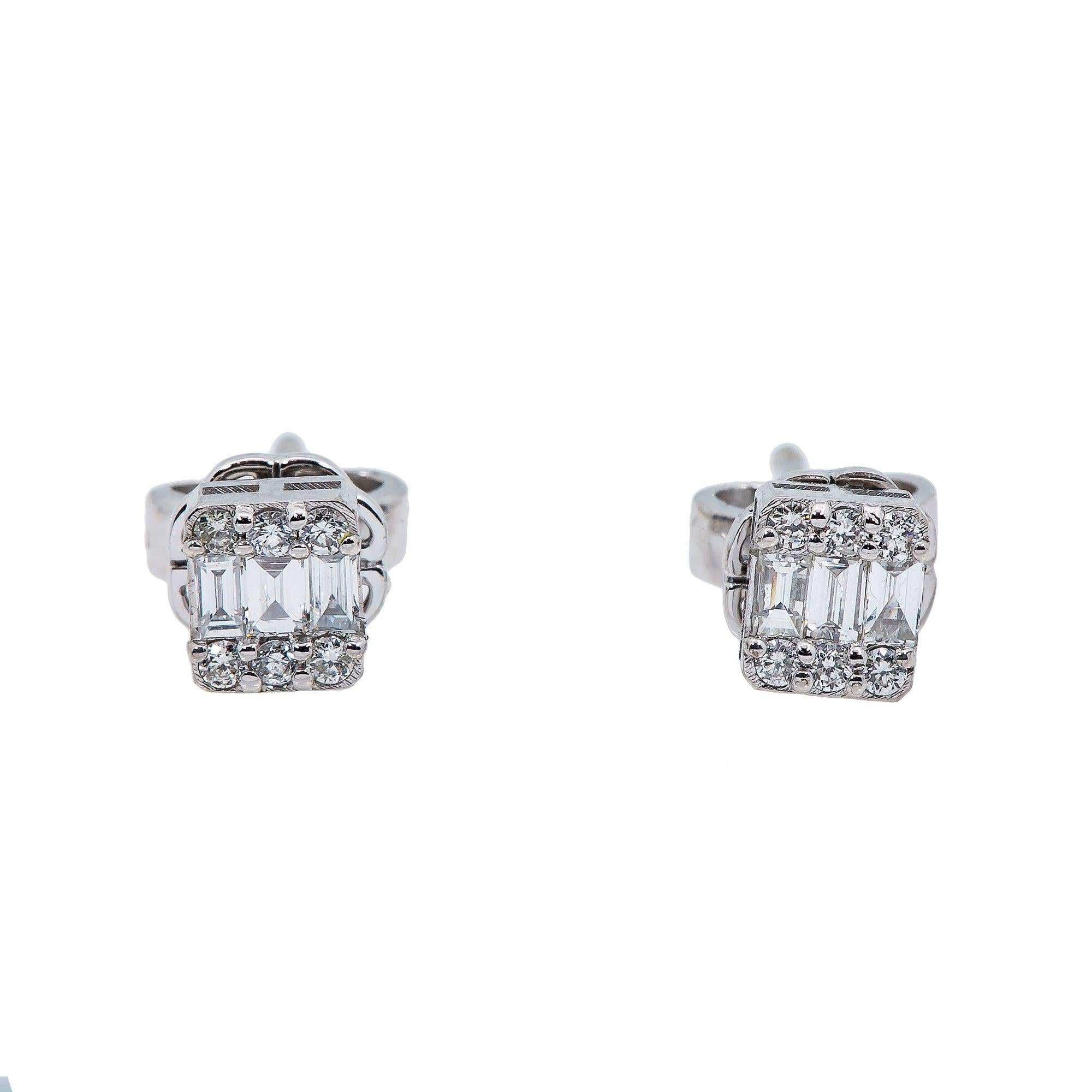 14K White Gold Ladies Heart Shape Earrings with 0.84 Baguette CT Diamond