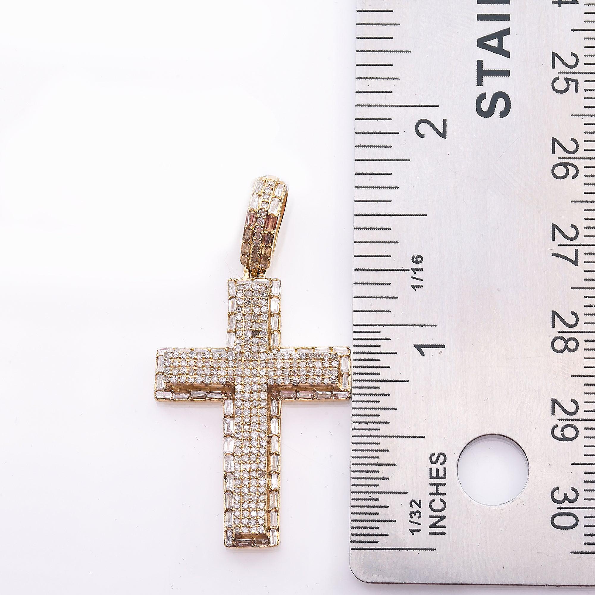 Unisex 14K Yellow Gold Cross Pendant with 1.11 CT Diamonds