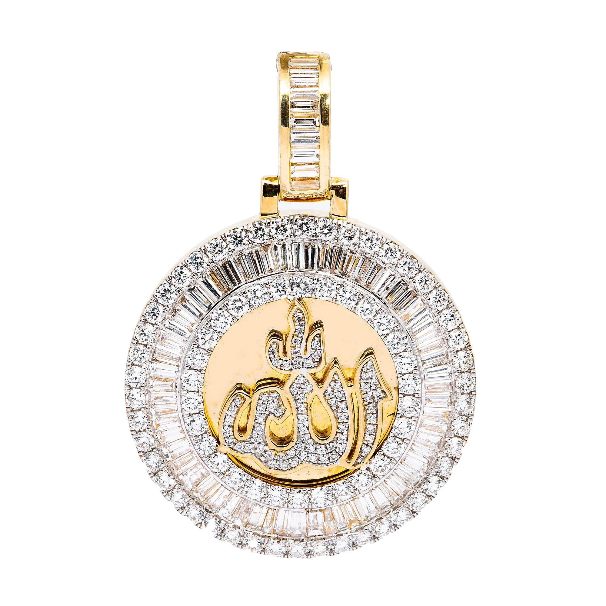 14K YELLOW GOLD ALLAH MEDALLION PENDANT WITH 3.85 CT DIAMONDS