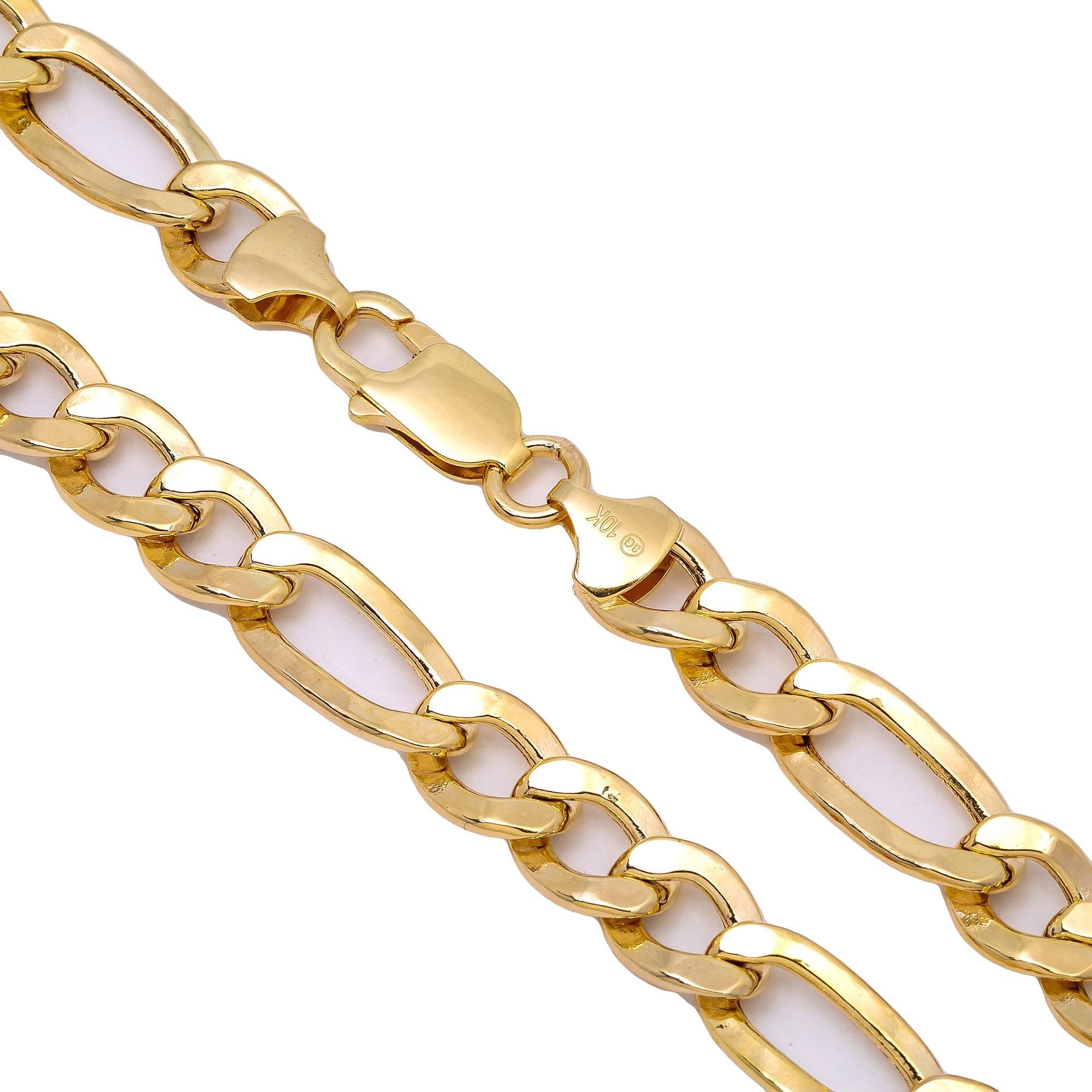 10K Yellow Gold 8.51mm Hollow Figaro Chain Available In Sizes 18"-26"