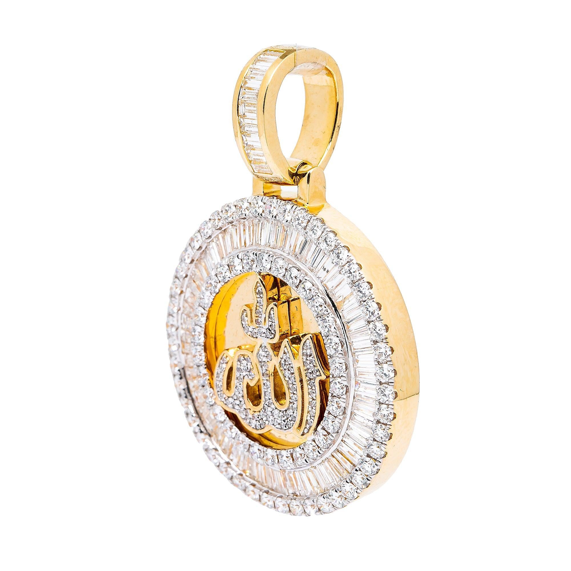 14K YELLOW GOLD ALLAH MEDALLION PENDANT WITH 3.85 CT DIAMONDS