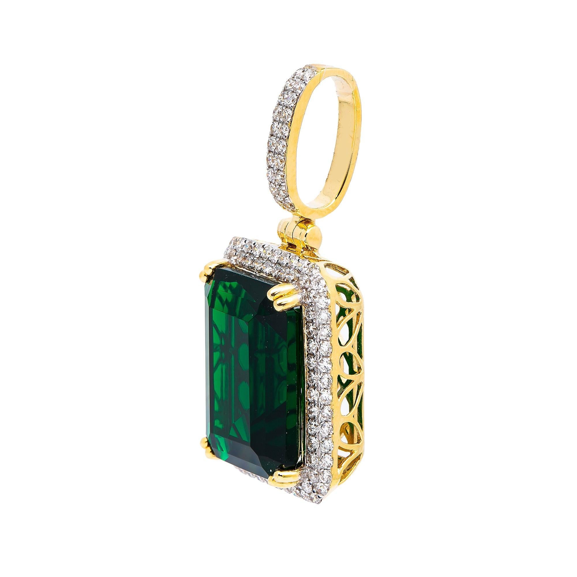 14K YELLOW GOLD LADIES  EMERALD PENDANT WITH 1.15 CT DIAMONDS