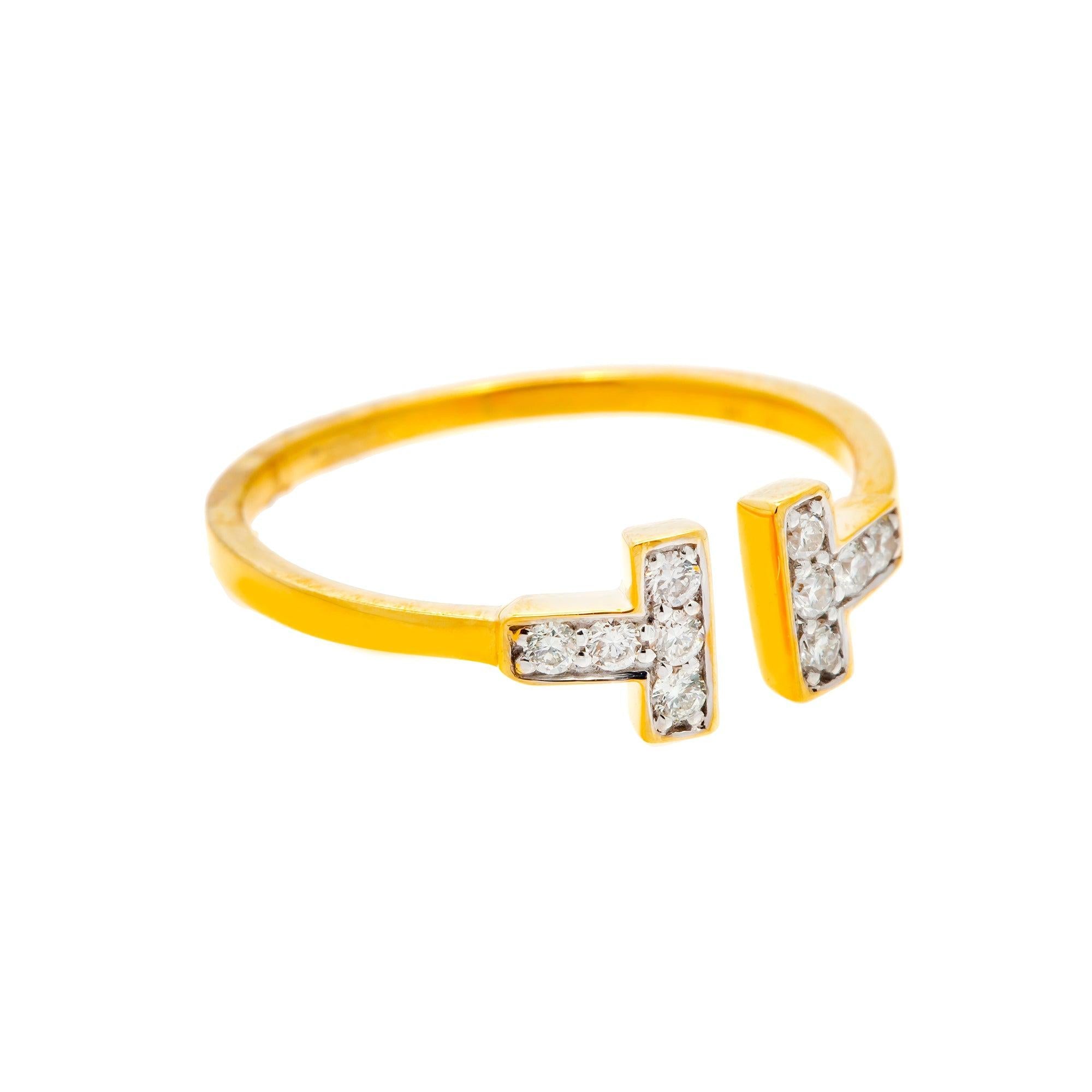 14K GOLD DIAMOND OPEN DESIGN T-SHAPE RING 0.15 CT