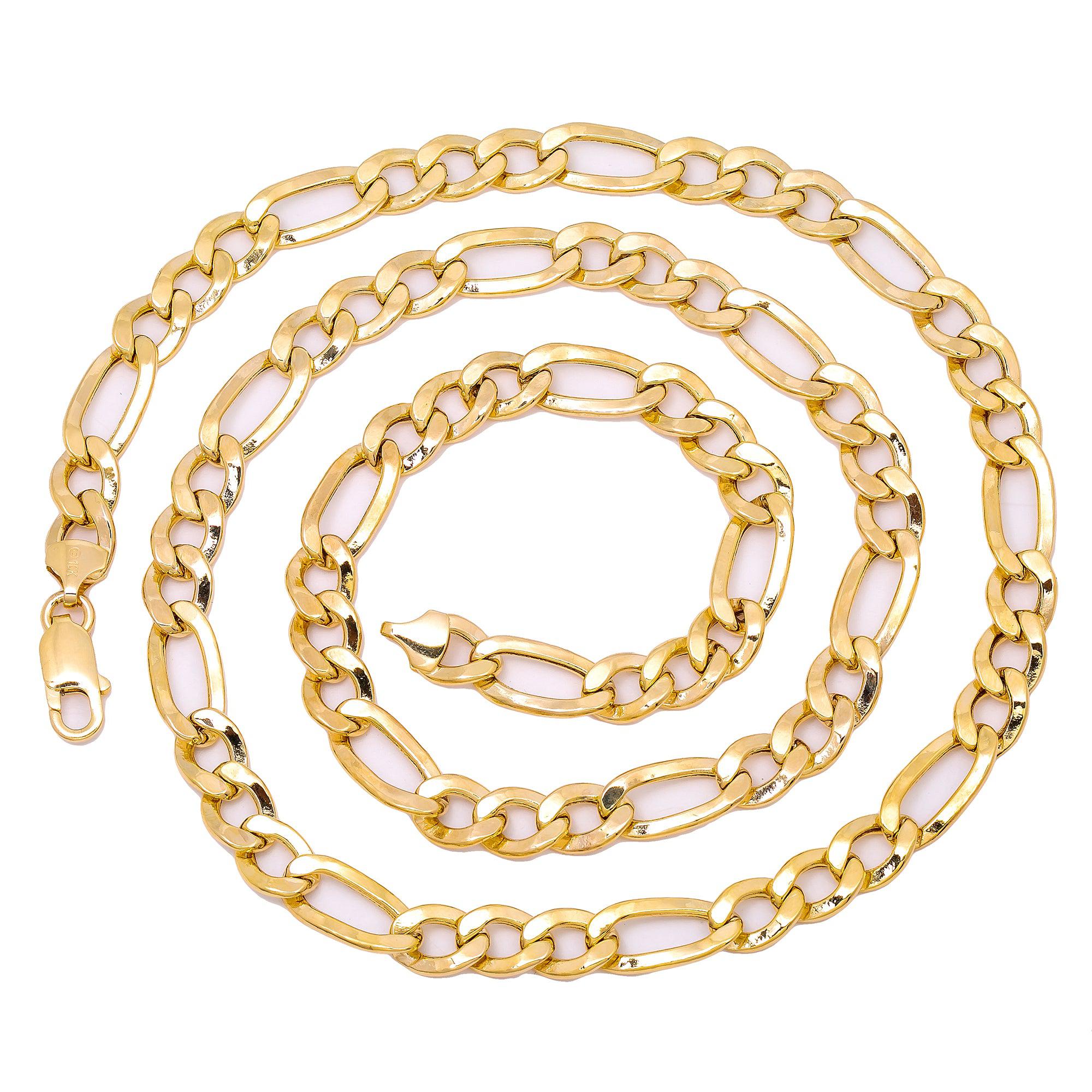 10K Yellow Gold 8.51mm Hollow Figaro Chain Available In Sizes 18"-26"
