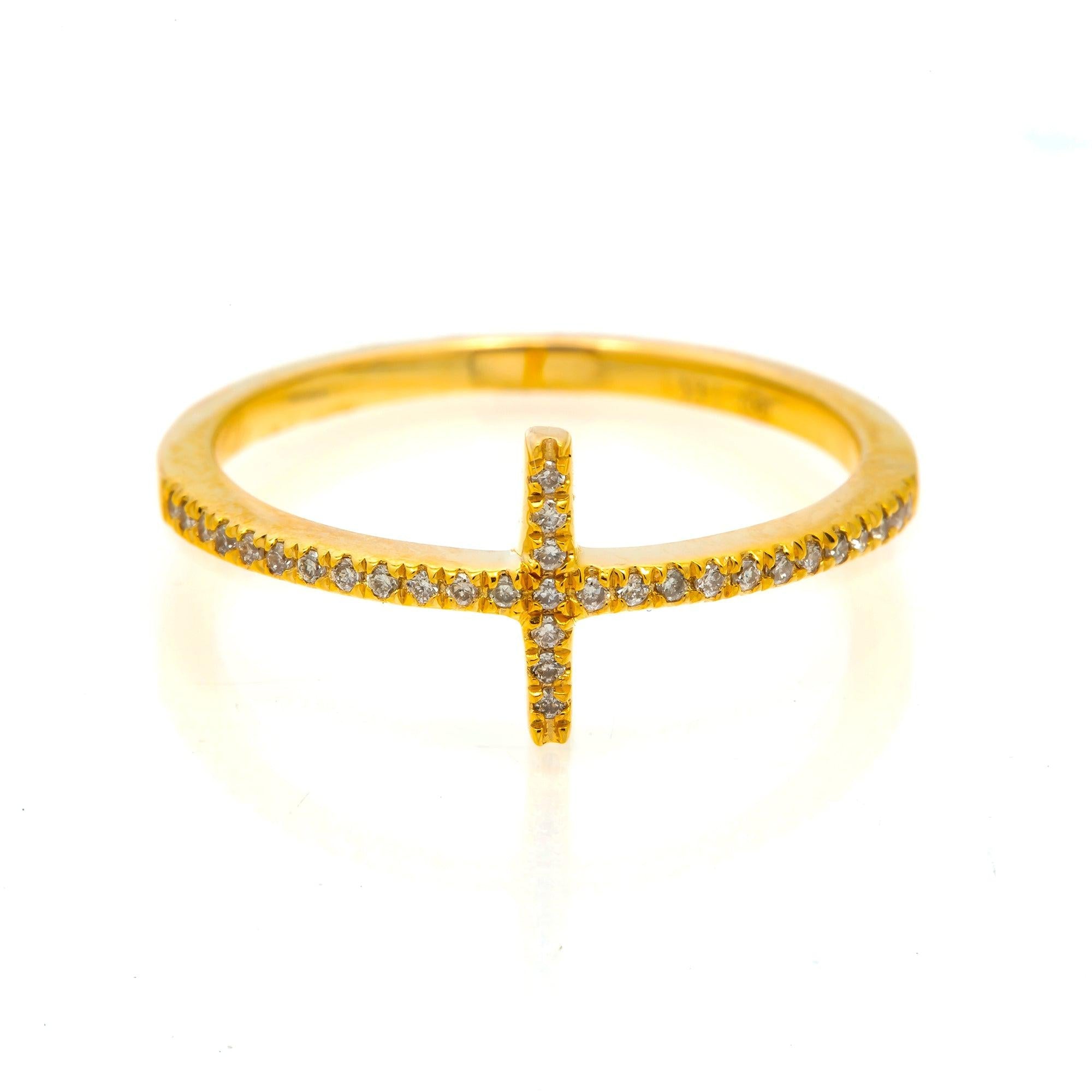 14K GOLD DIAMOND SIDEWAYS CROSS RING 0.10 CT
