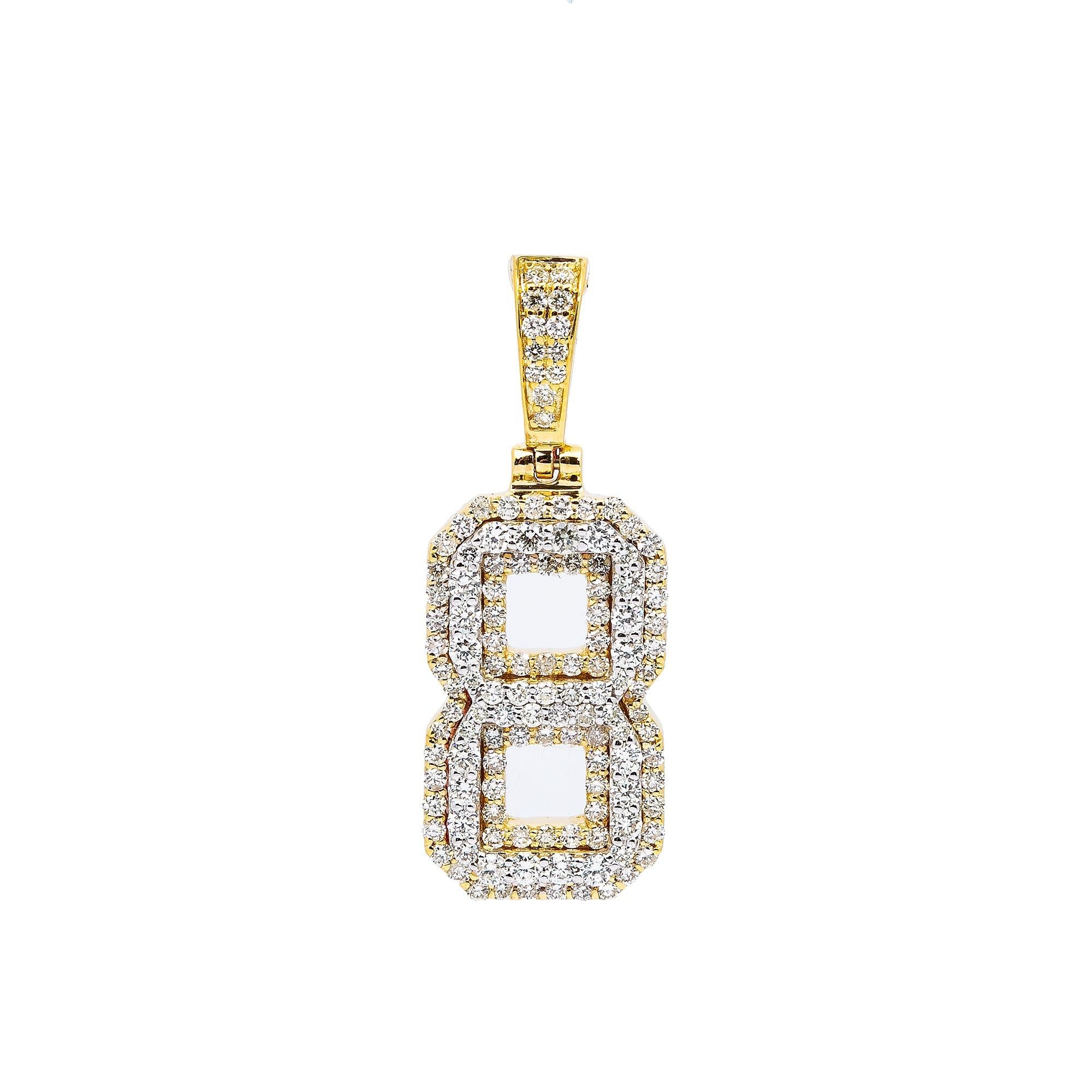 10K YELLOW GOLD UNISEX NUMBER 8 PENDANT WITH 1.0 CT DIAMONDS