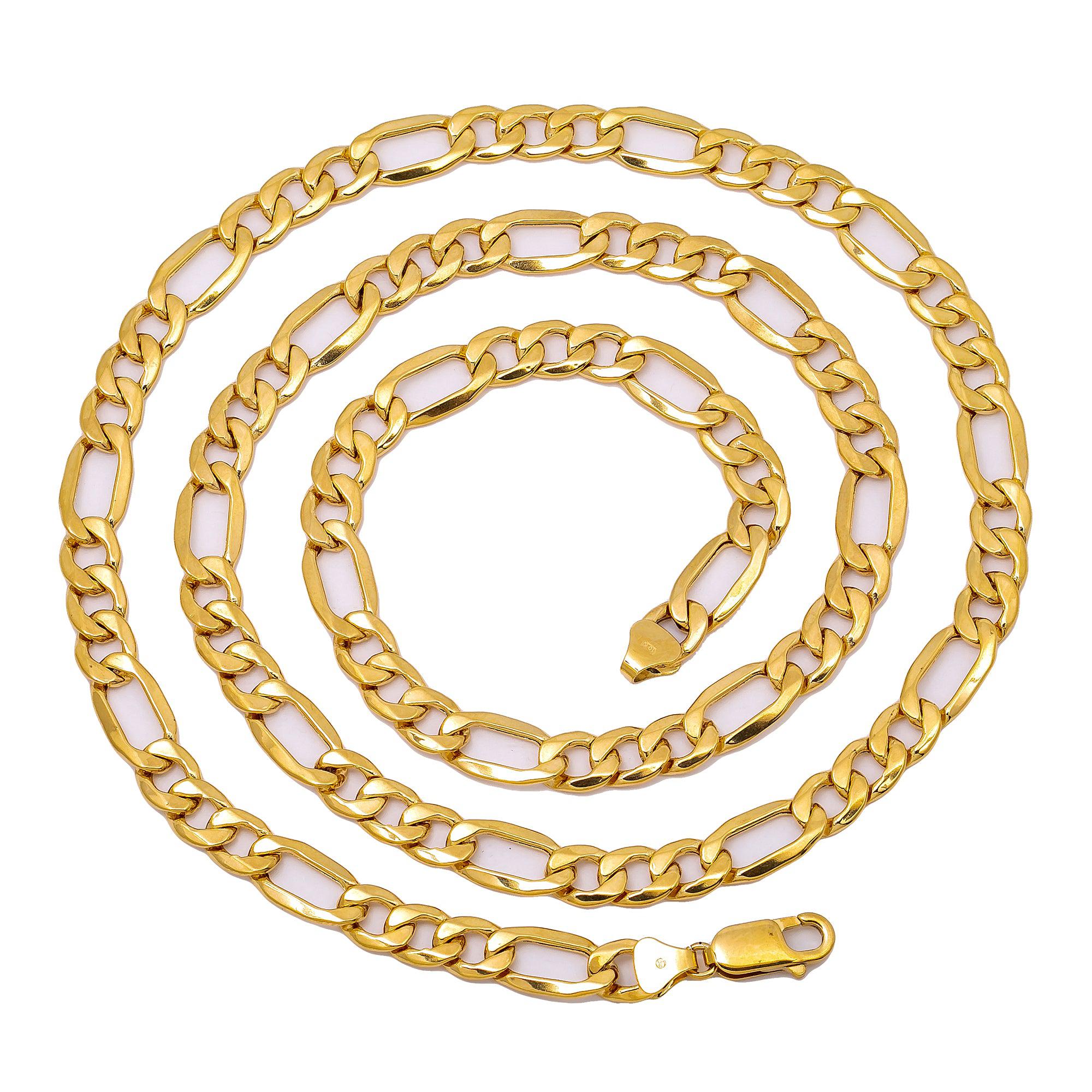 10K Yellow Gold 7mm Hollow Figaro Chain