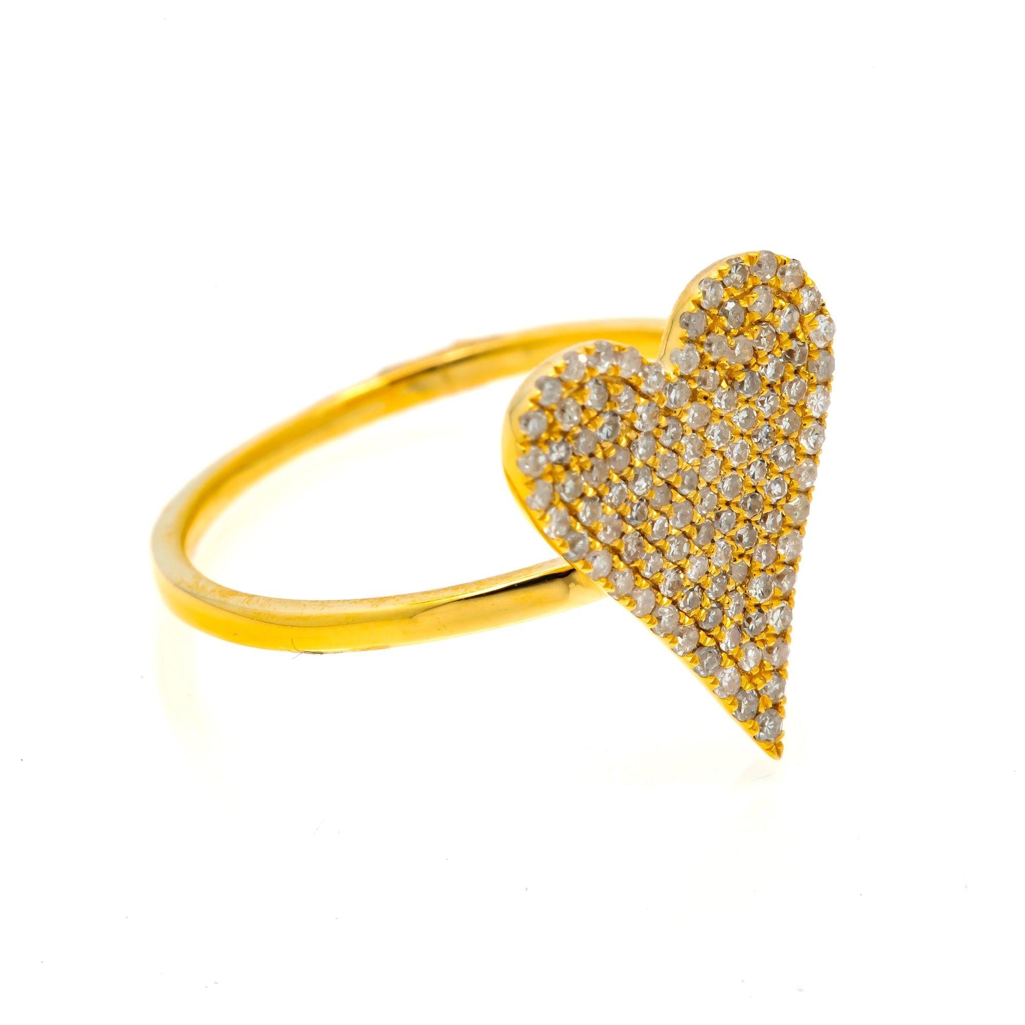 14K GOLD DIAMOND FLAT PAVE HEART RING 0.40 CT