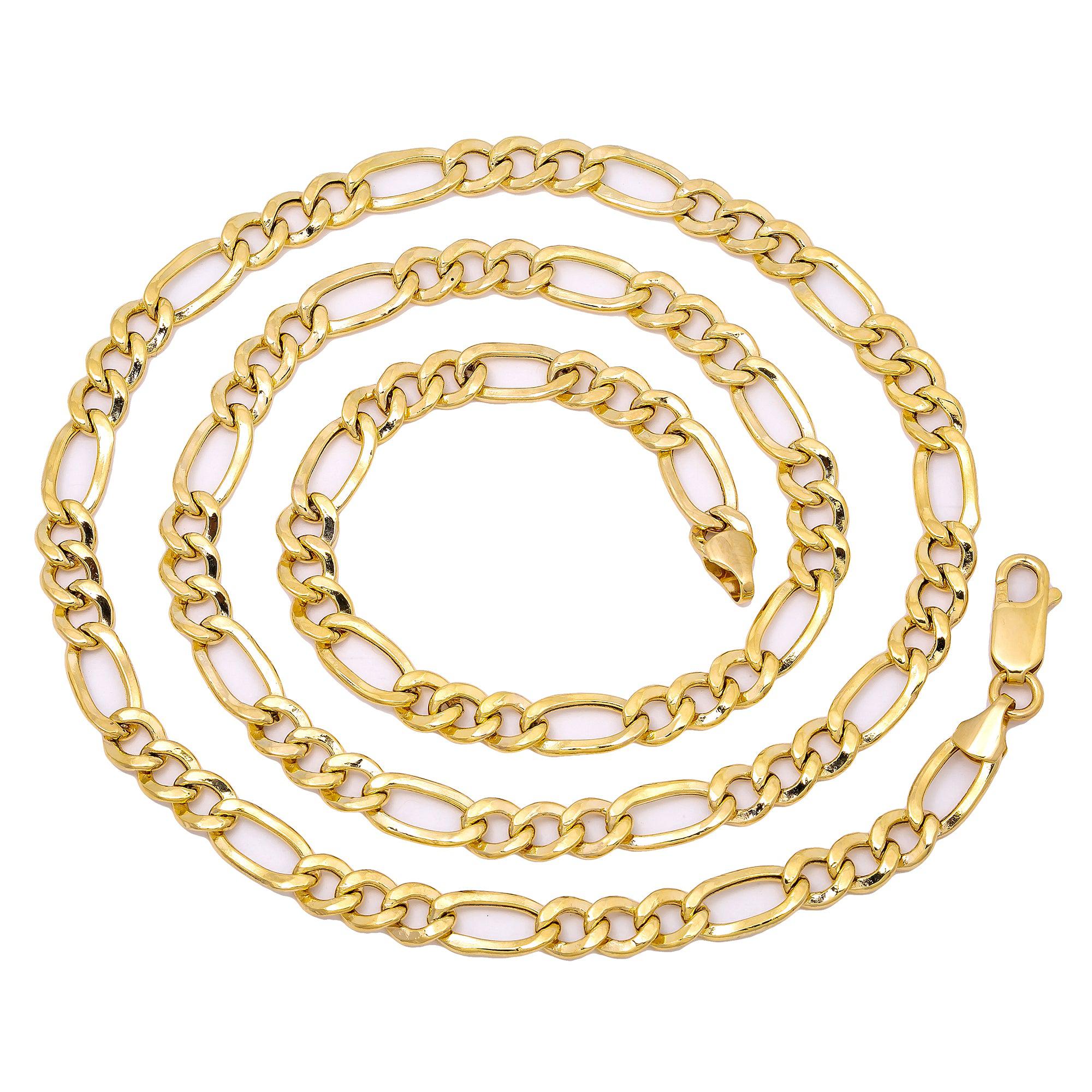 10K Yellow Gold 6.3mm Hollow Figaro Chain Available In Sizes 18"-26"