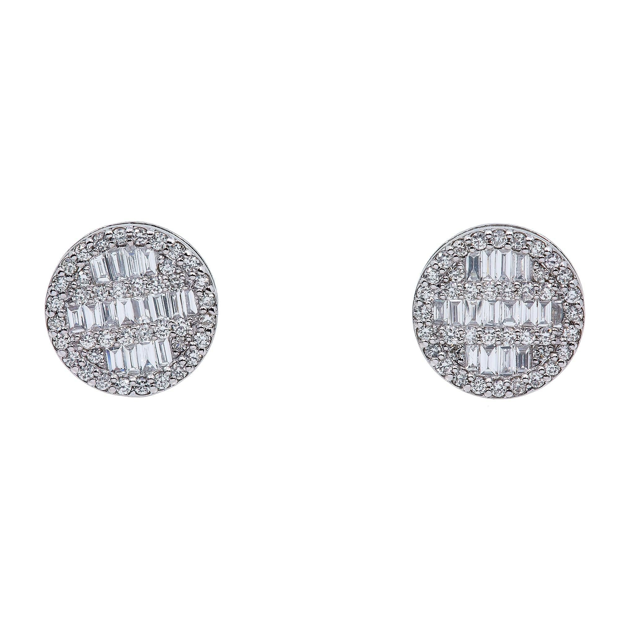 14K White Gold Ladies Earrings with 0.73 Baguette CT Diamond