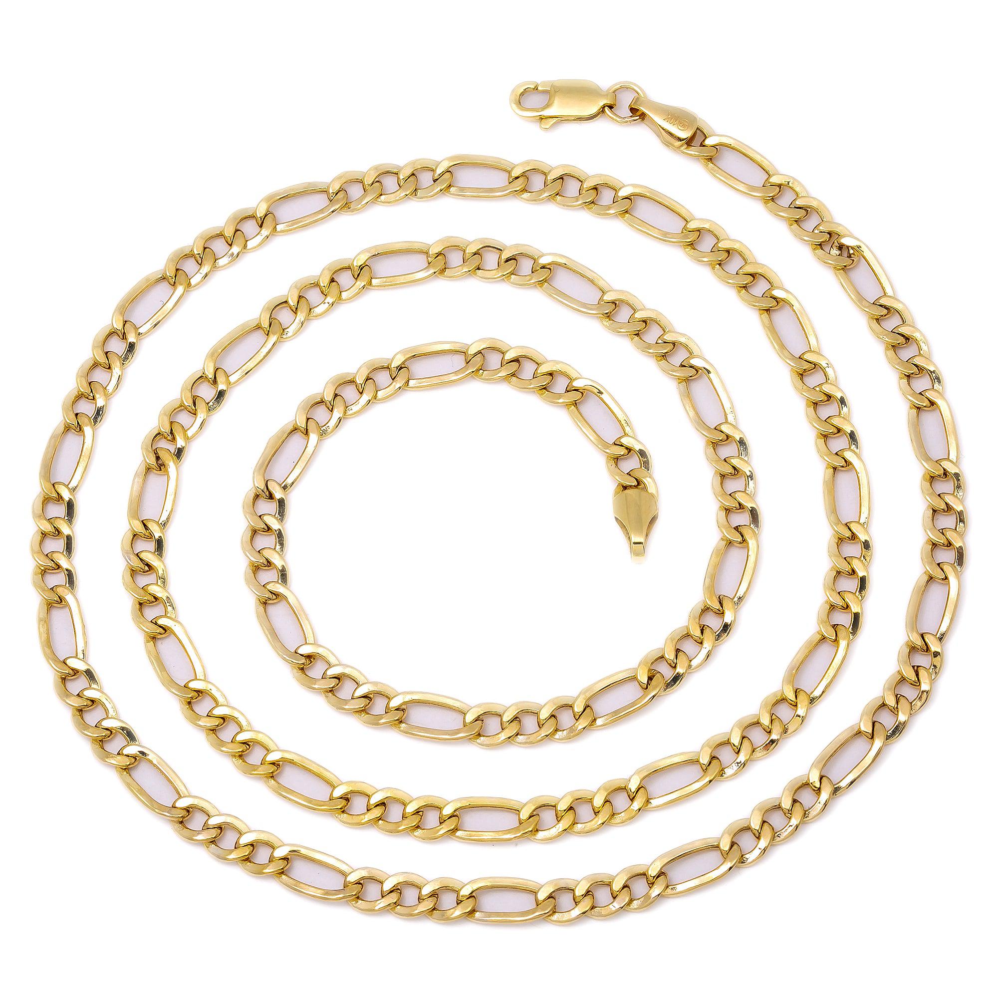 10K Yellow Gold 3.95mm Hollow Figaro Chain Available In Size 18"-26"
