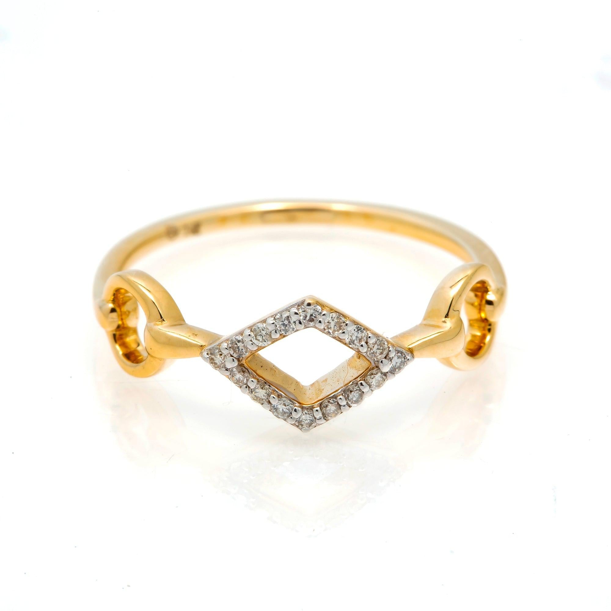 14K GOLD DIAMOND BAND OPEN CIRCLE AND KITE RING 0.10 CT