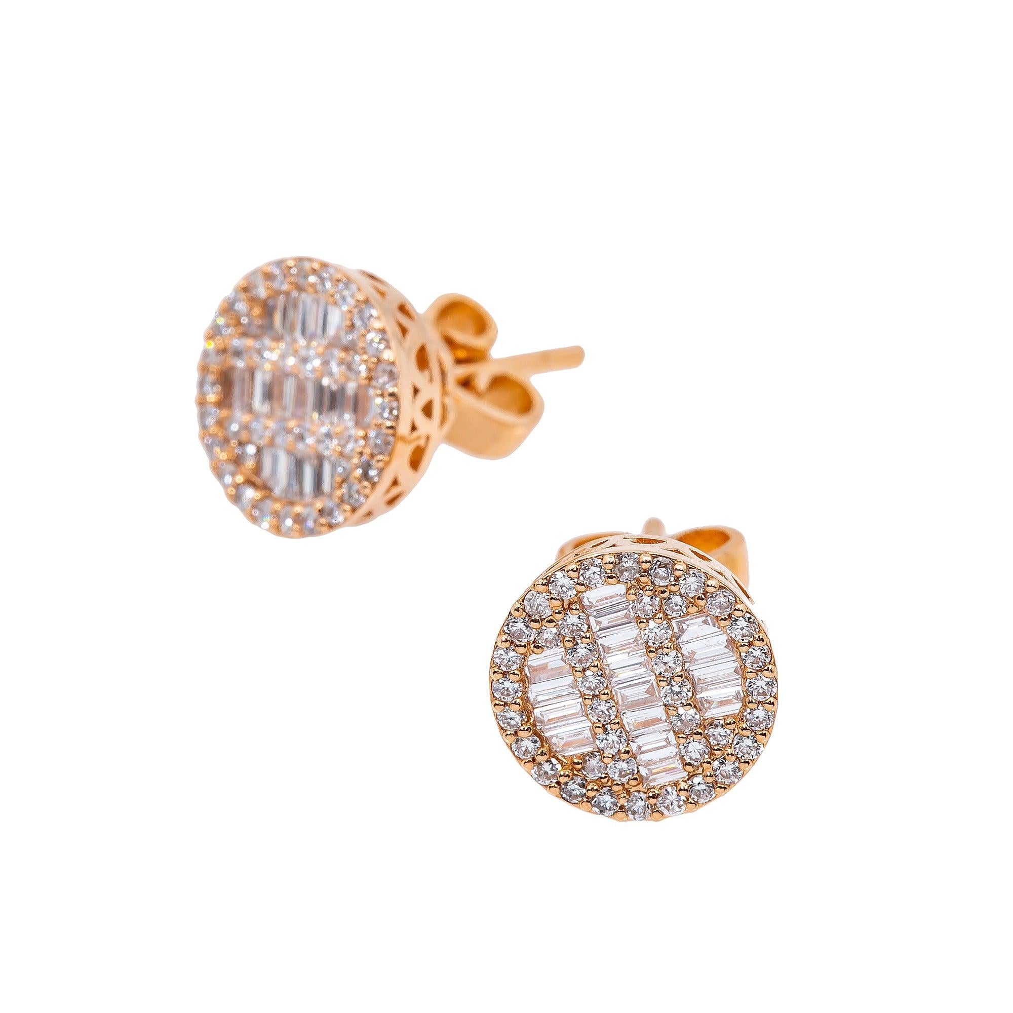 14K Rose Gold Ladies Earrings with 0.58 CT Baguette Diamonds