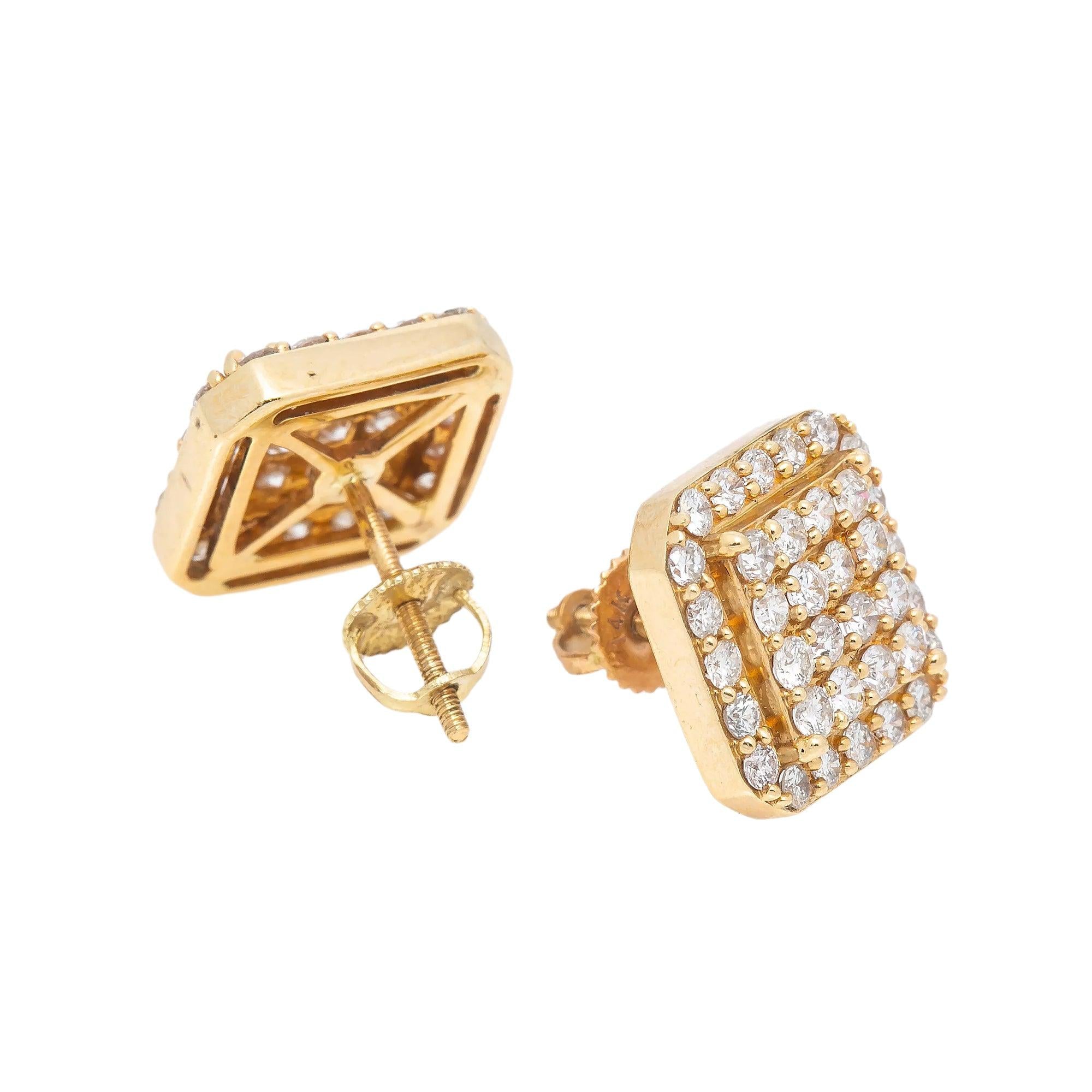 14K YELLOW GOLD SQUARE DIAMOND EARRINGS 1.21 CT