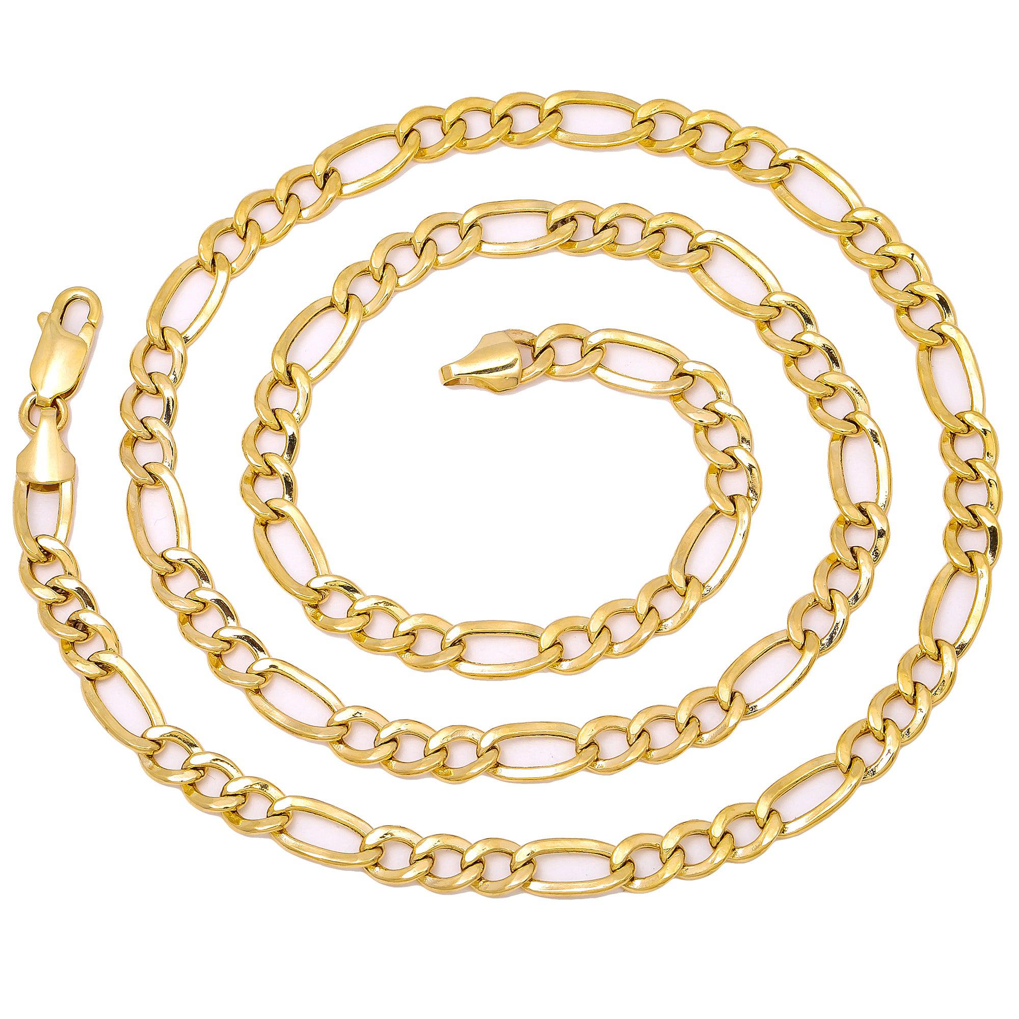 10K Yellow Gold 5.04mm Hollow Figaro Chain Available In Sizes 18"-26"
