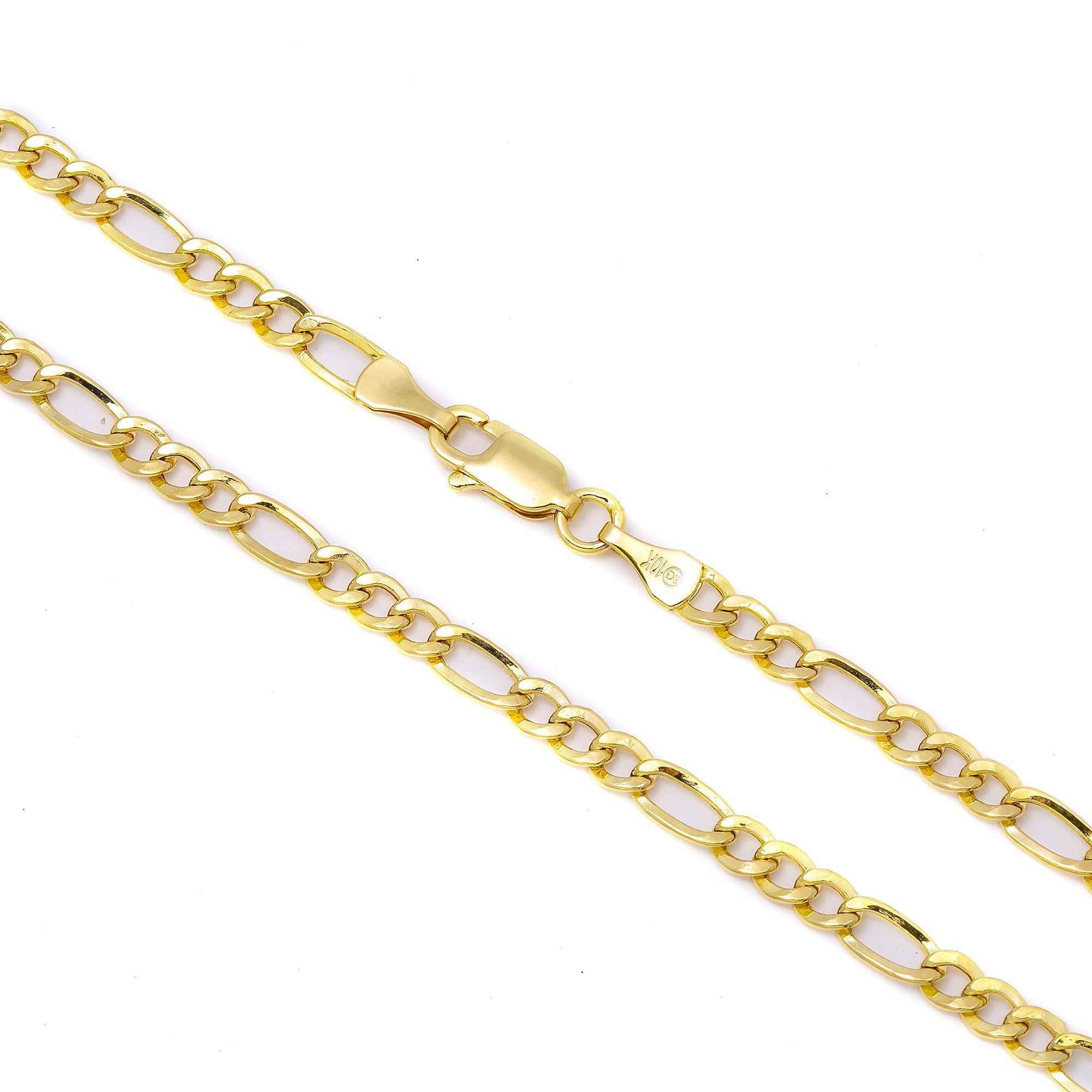 10K Yellow Gold 3.43mm Hollow Figaro Chain Available In Size 18"-26"