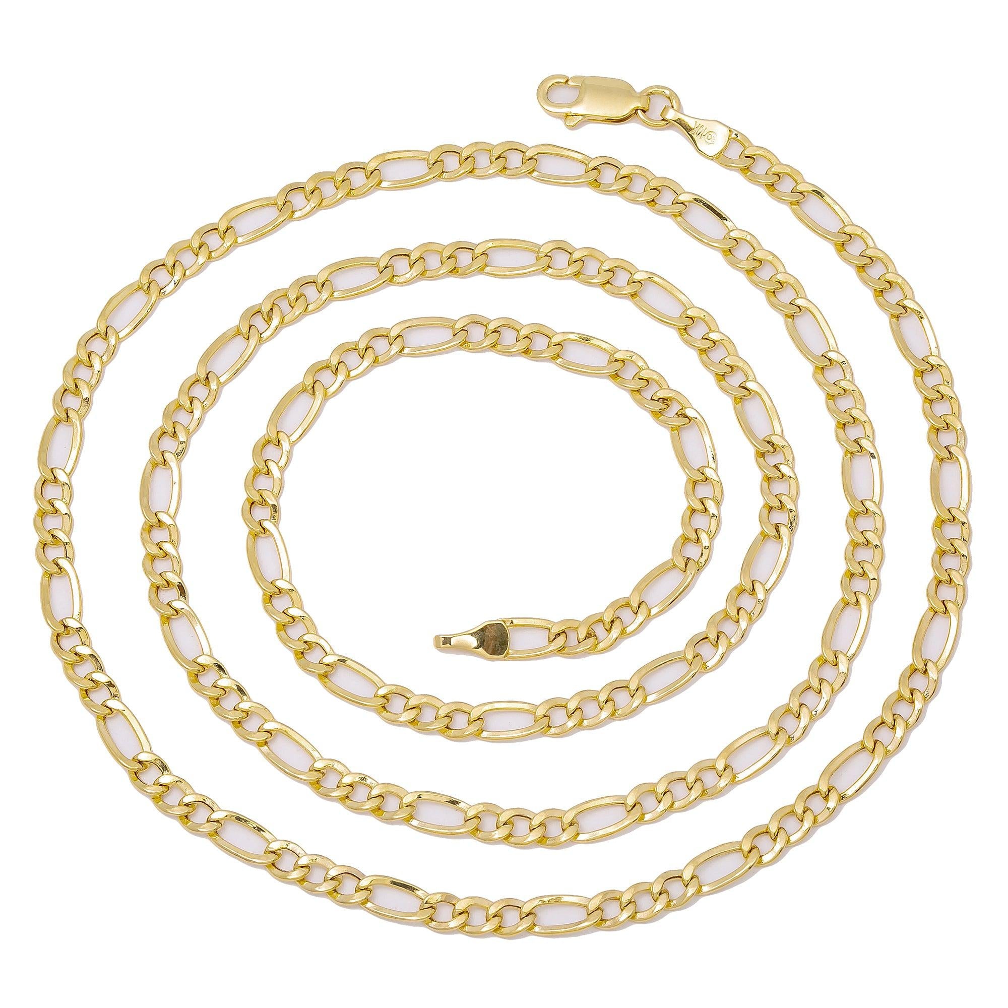 10K Yellow Gold 3.43mm Hollow Figaro Chain Available In Size 18"-26"